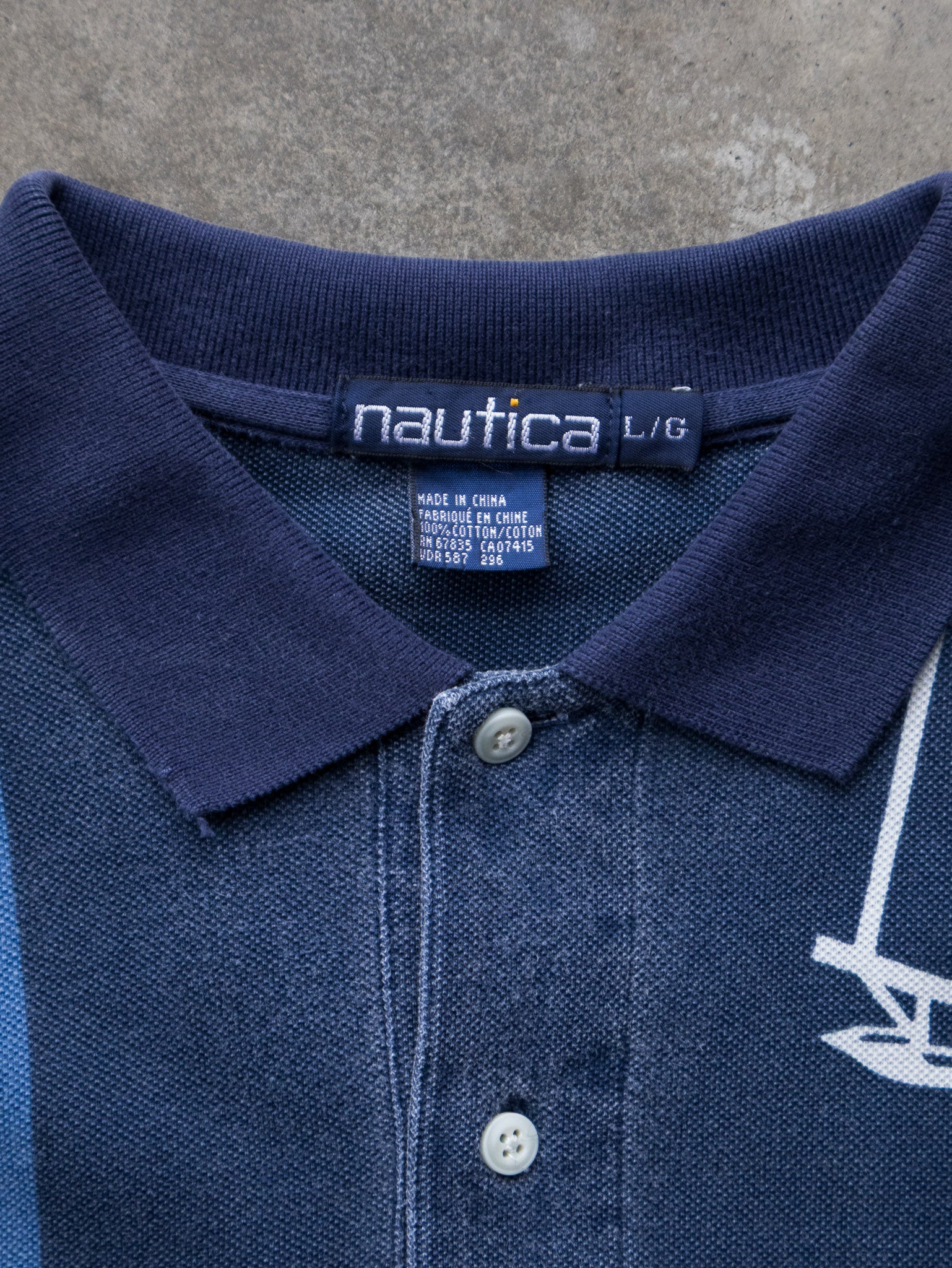 Vintage 90s Navy Nautica All Over Print Polo Shirt (L)