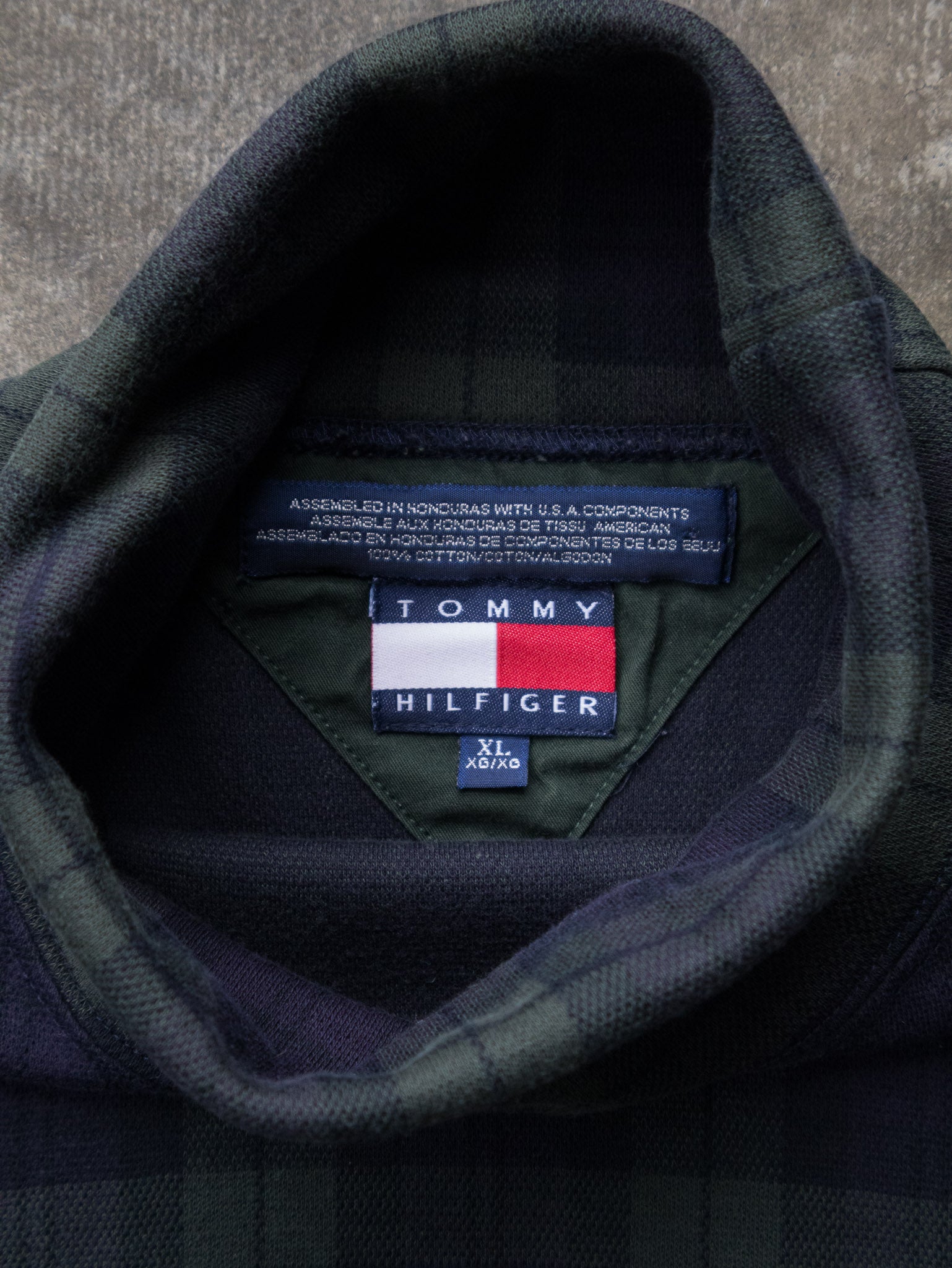 Vintage 90s Green & Navy Tommy Hilfiger Turtle Neck Long Sleeve (XL)