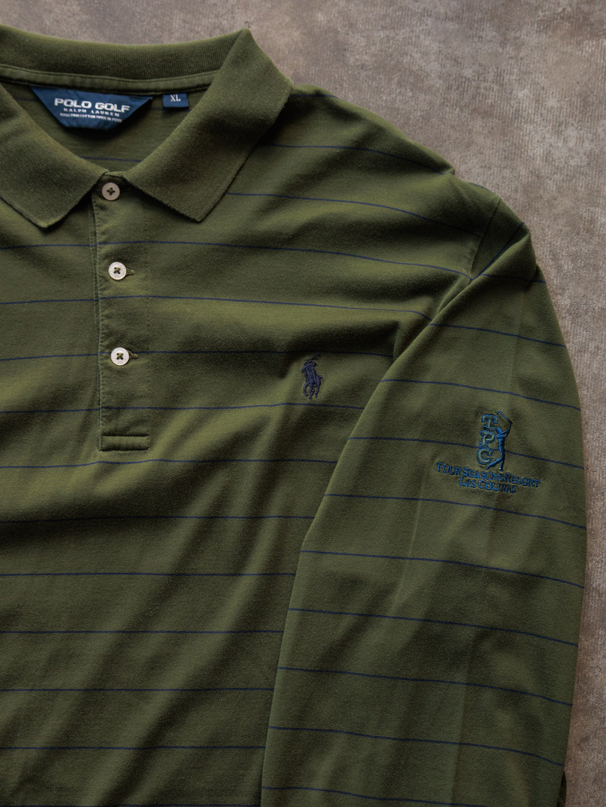 Vintage 90s Green Striped Polo Golf Ralph Lauren Long Sleeve Polo Shirt (XL)
