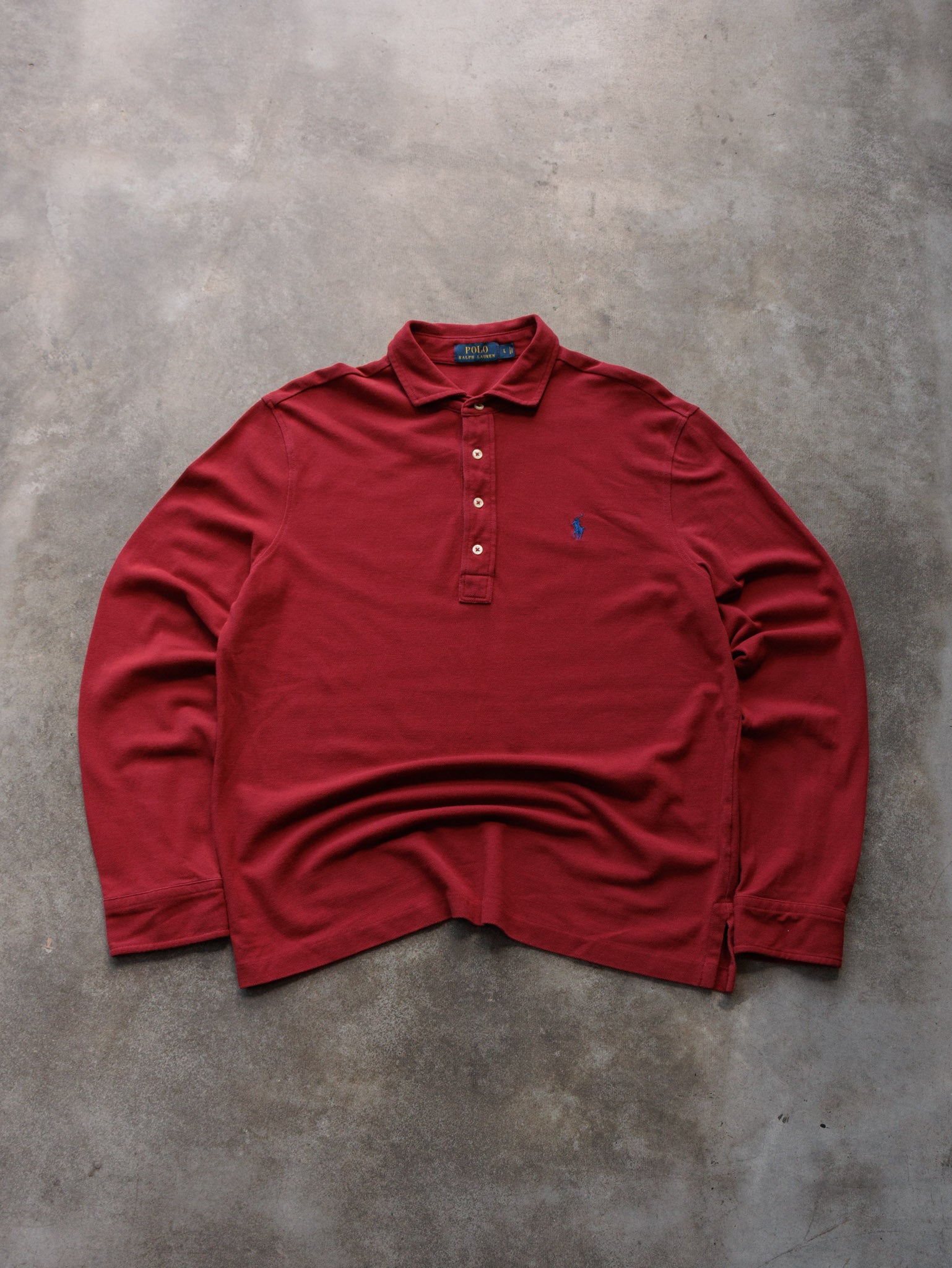 Vintage Red Polo Ralph Lauren Long Sleeve Polo Shirt (L)