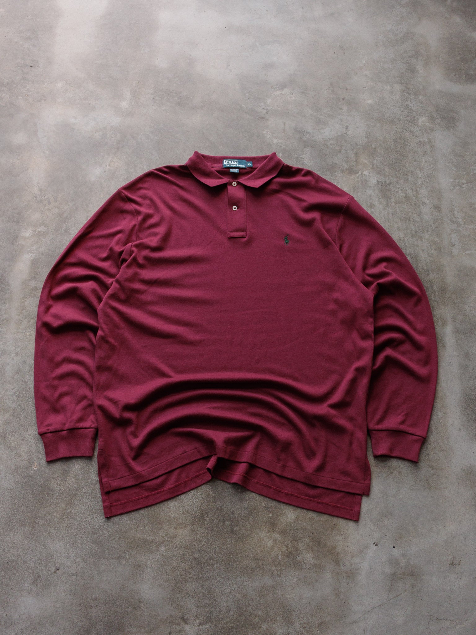 Vintage Burgundy Polo Ralph Lauren Long Sleeve Polo Shirt (XL)