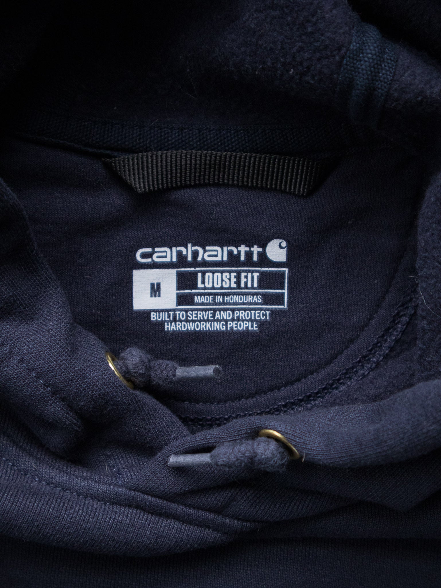 Vintage Navy Carhartt Sleeve Spell Out Hoodie (M)