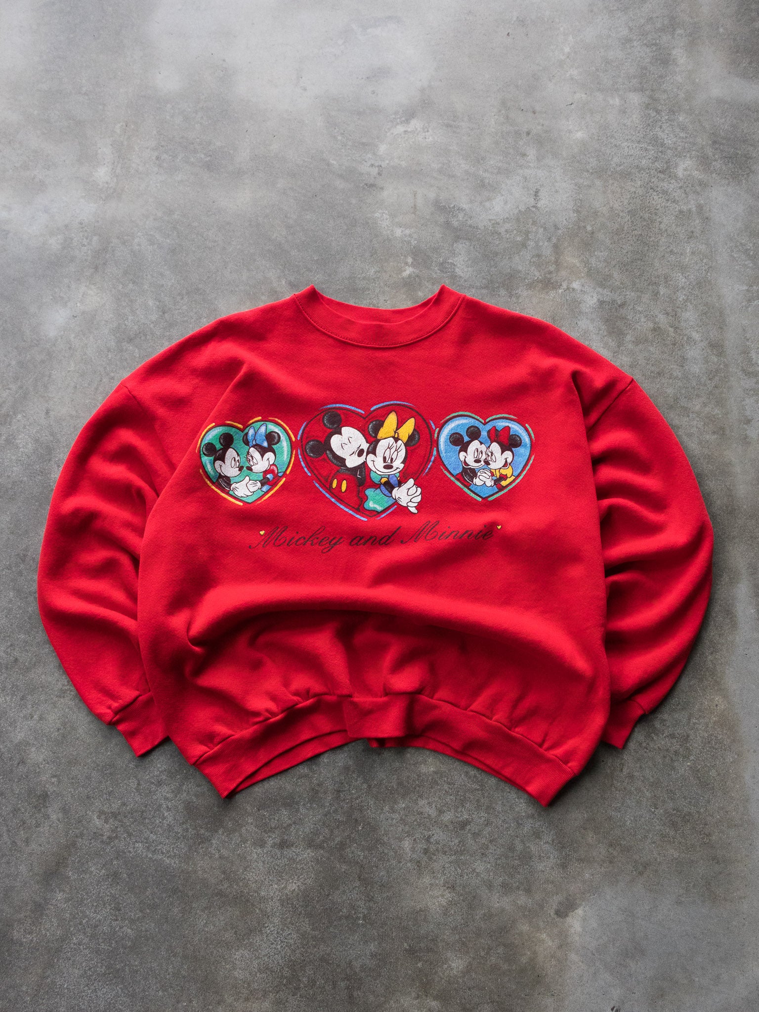 Vintage 90s Mickey & Minnie Hearts Sweatshirt (XL)