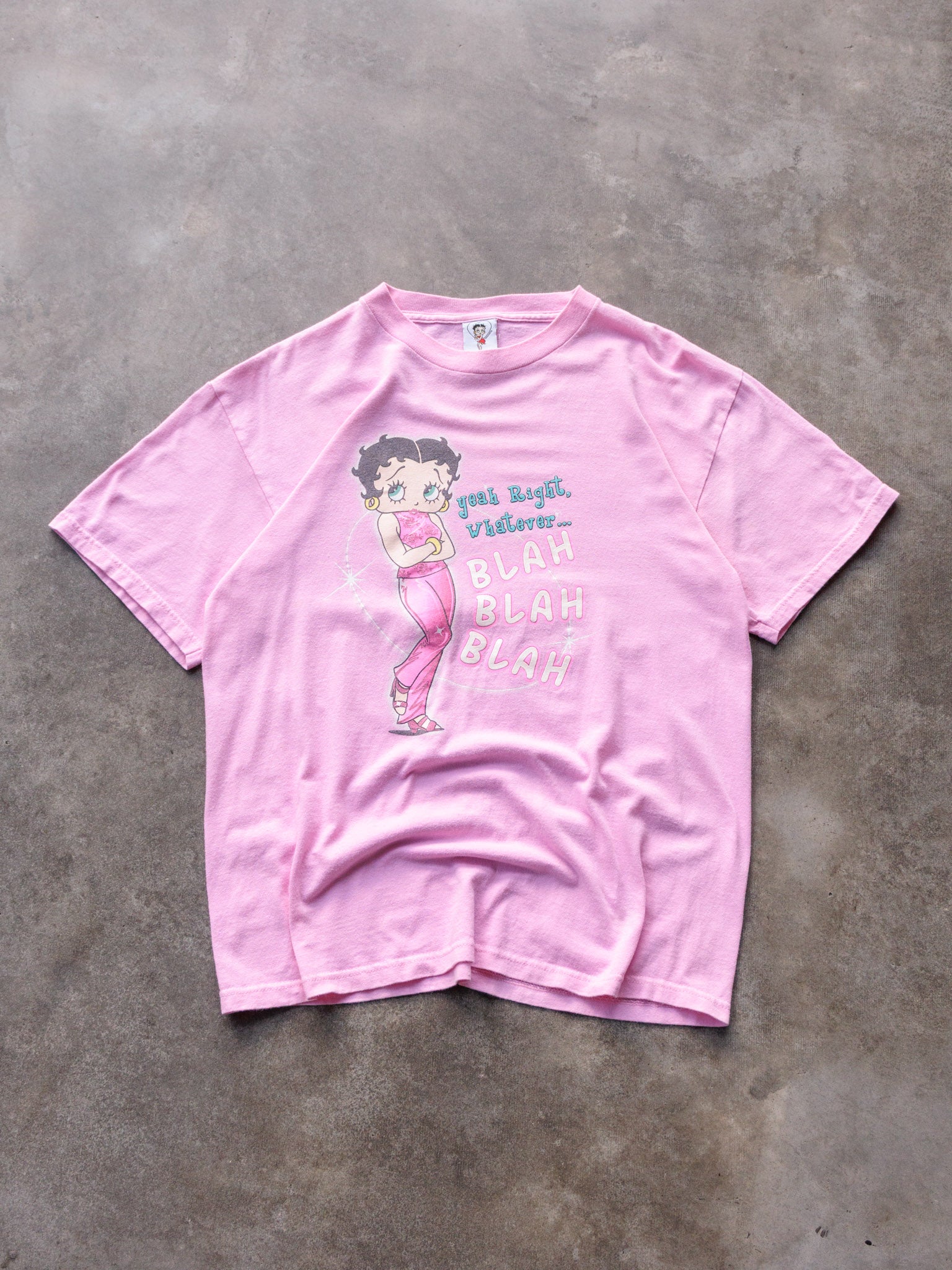 Vintage 00s Pink Betty Boop Blah Blah Blah Slogan Tee (M)