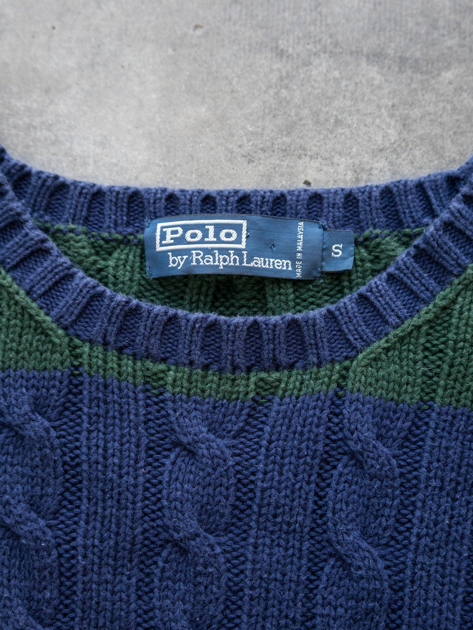 Vintage Ralph Lauren Navy and Green Cable Knit (S)