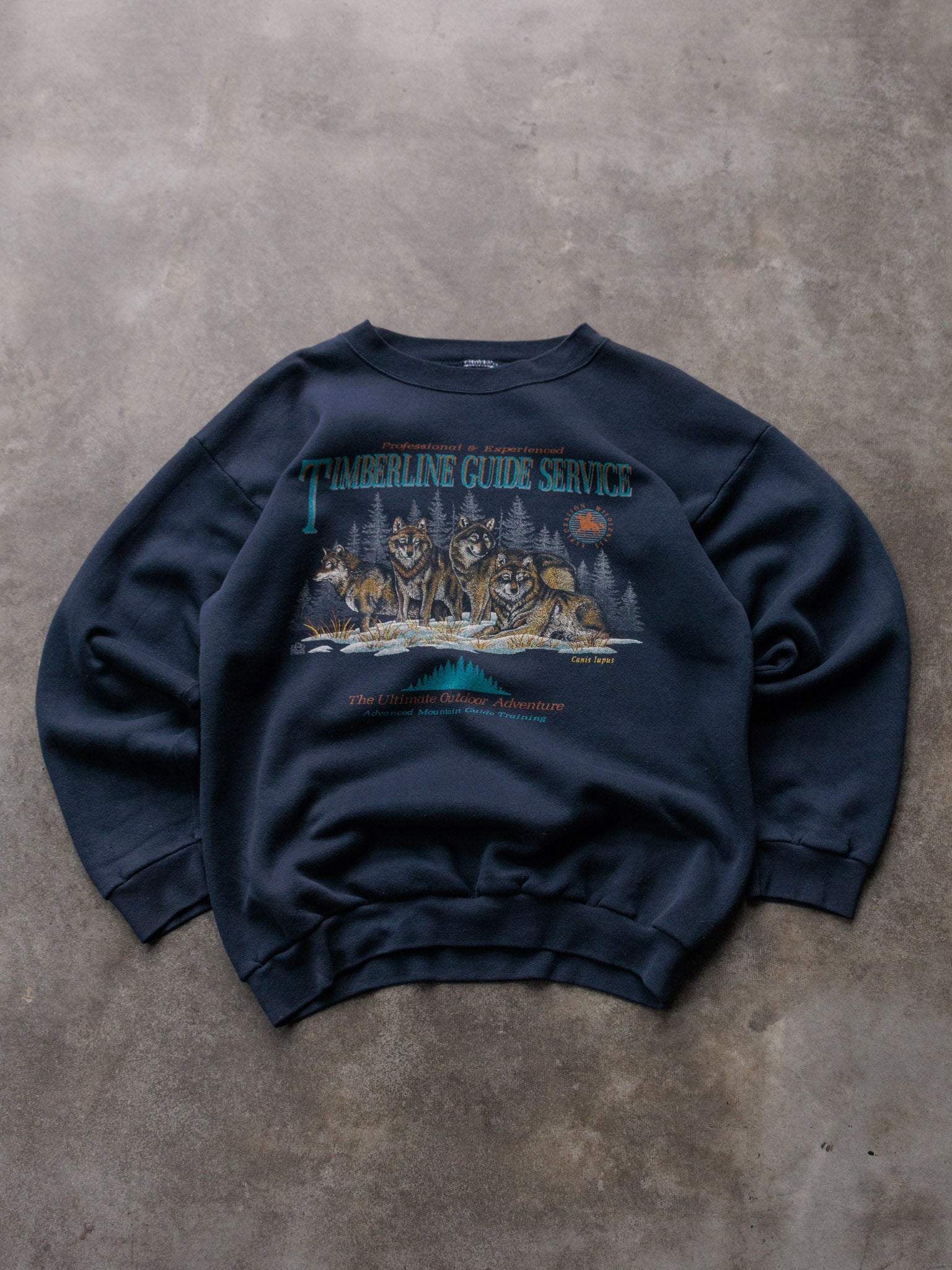 Vintage 90s Navy Timberline Guide Service Wolf Sweatshirt (-)
