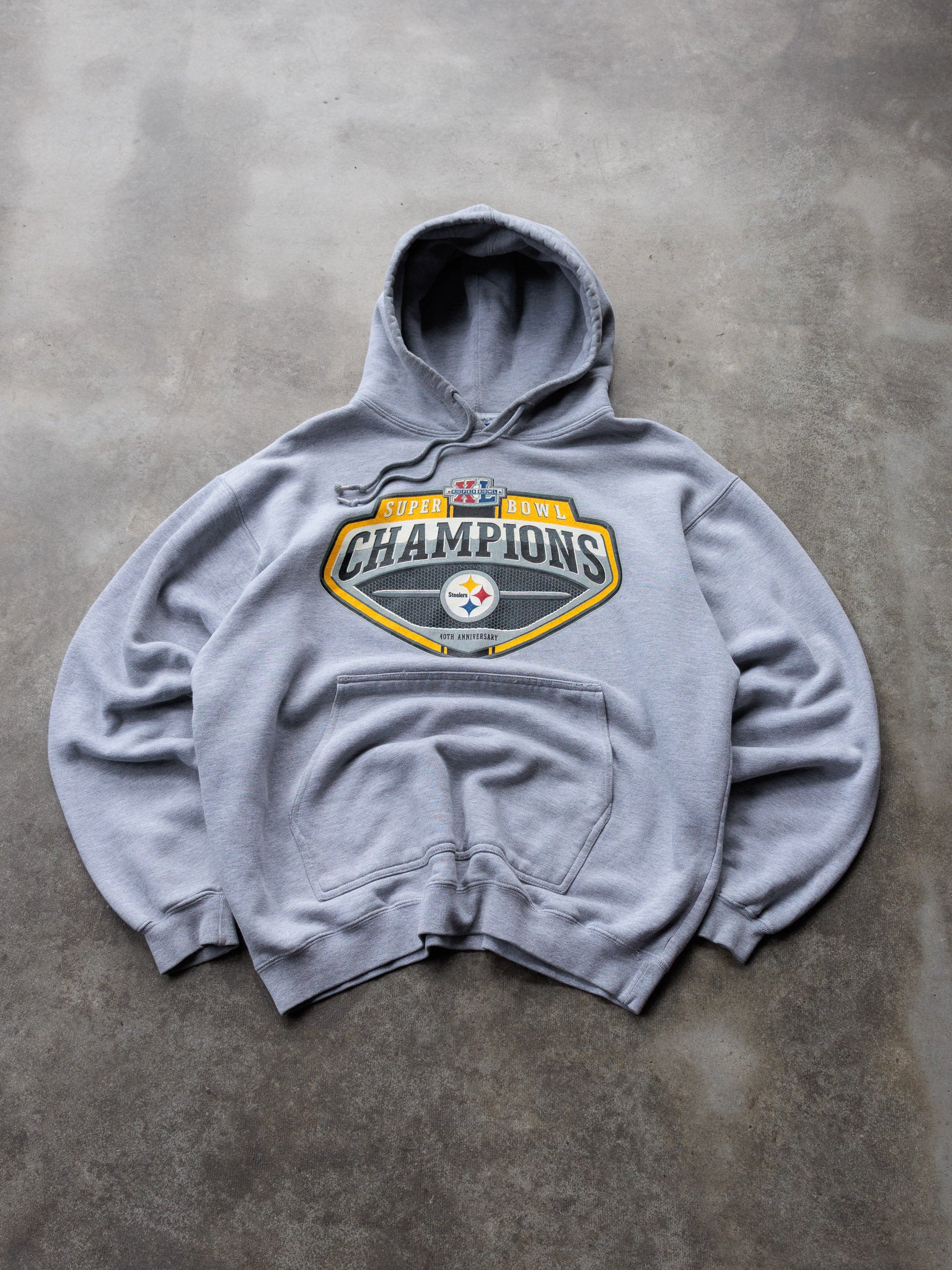 Vintage Grey Reebok Pittsburgh Steelers Super Bowl Hoodie (M)