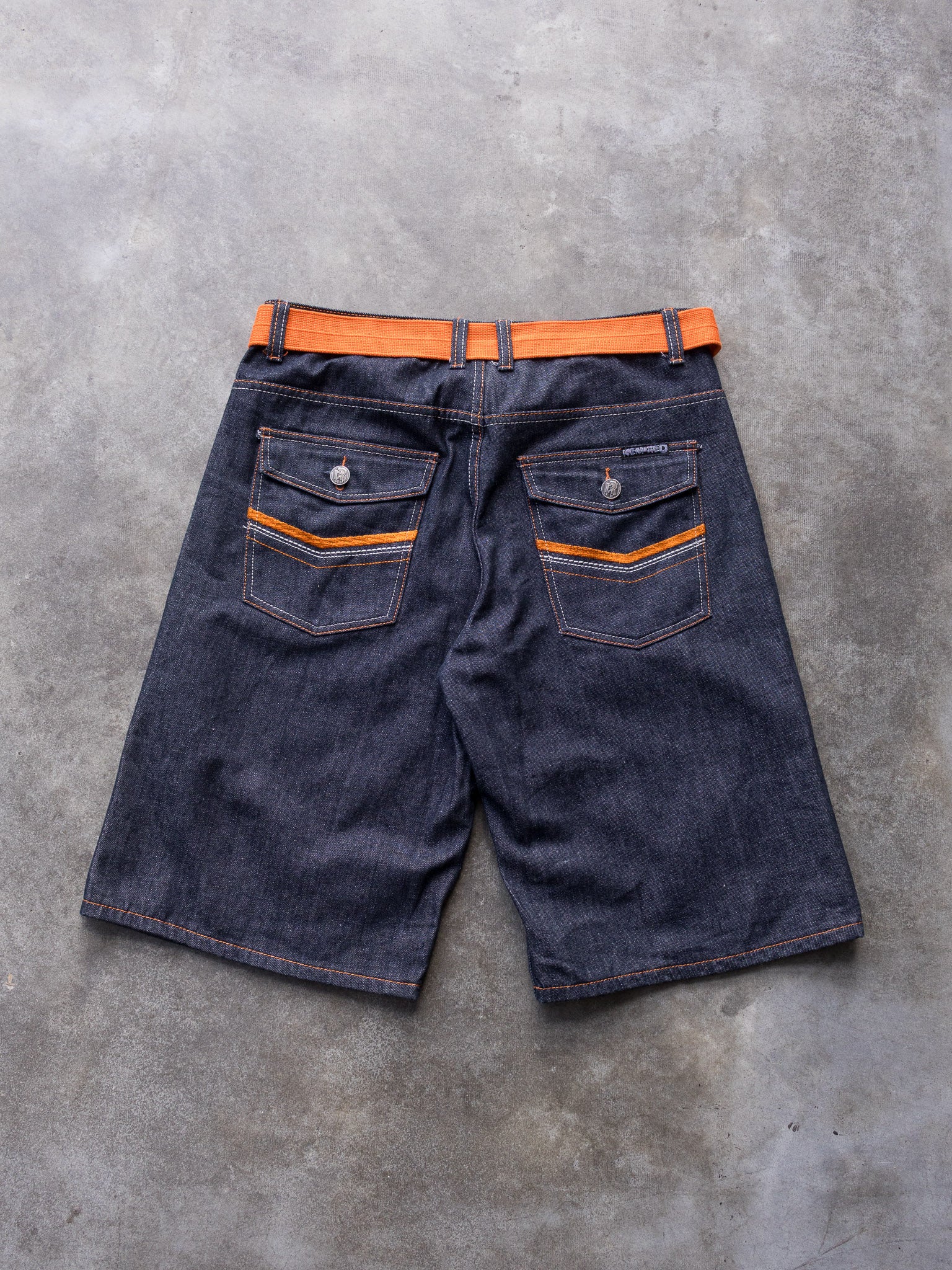 Vintage Dark Wash Remixed Denim Shorts (W36)