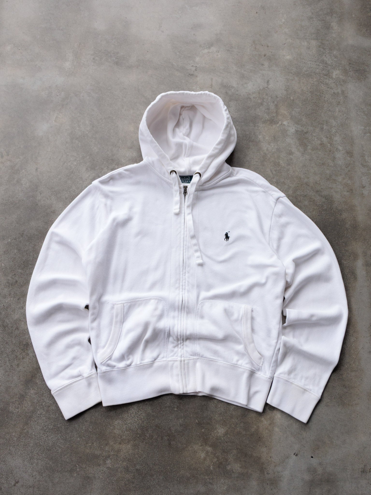 Vintage White Polo Ralph Lauren Full Zip Hoodie (M)