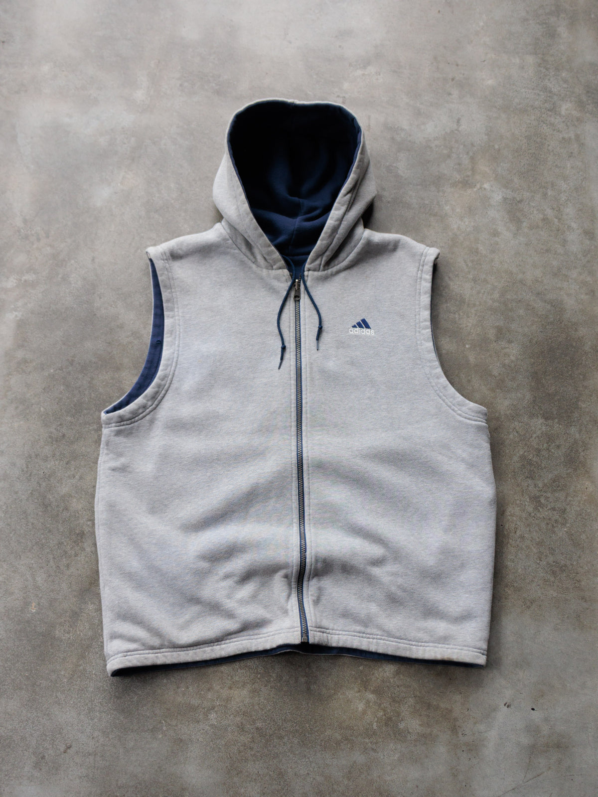 Vintage 00s Grey & Navy Adidas Reversible Hooded Vest (L)