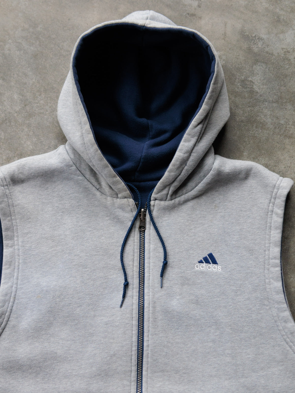 Vintage 00s Grey & Navy Adidas Reversible Hooded Vest (L)