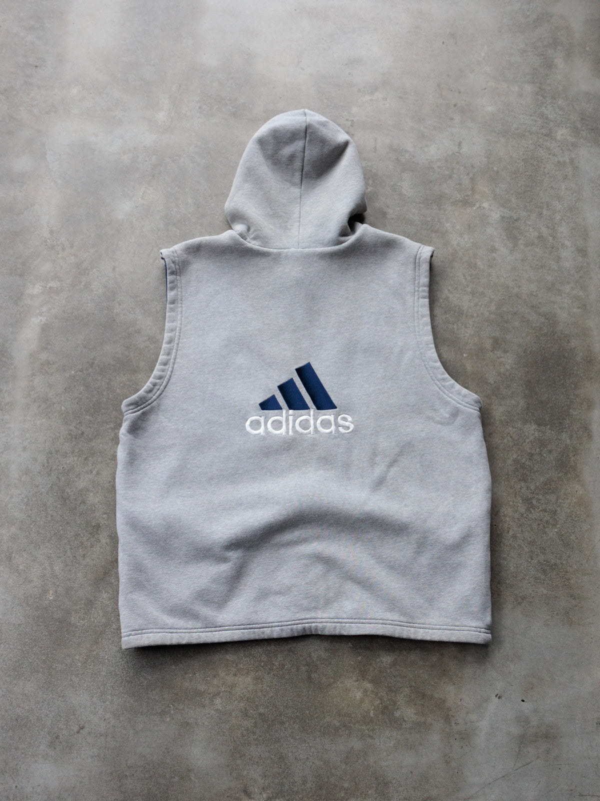 Vintage 00s Grey & Navy Adidas Reversible Hooded Vest (L)