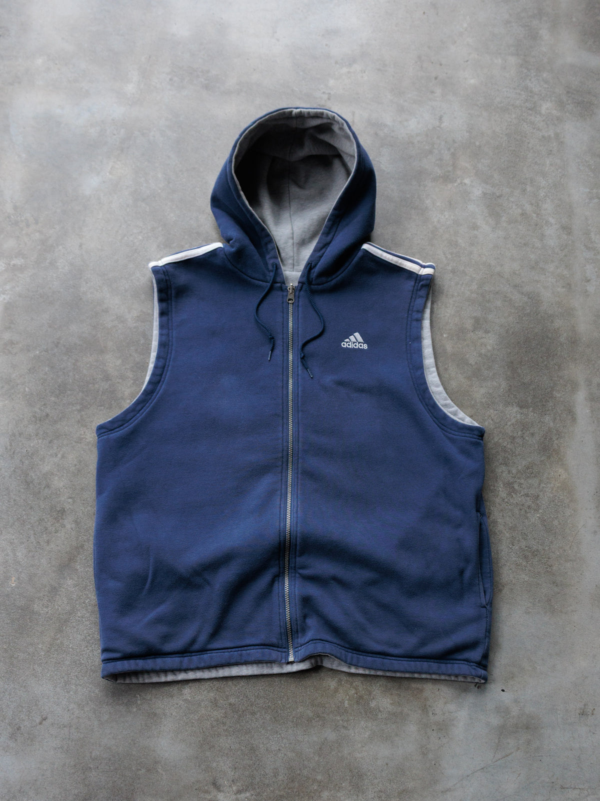 Vintage 00s Grey & Navy Adidas Reversible Hooded Vest (L)