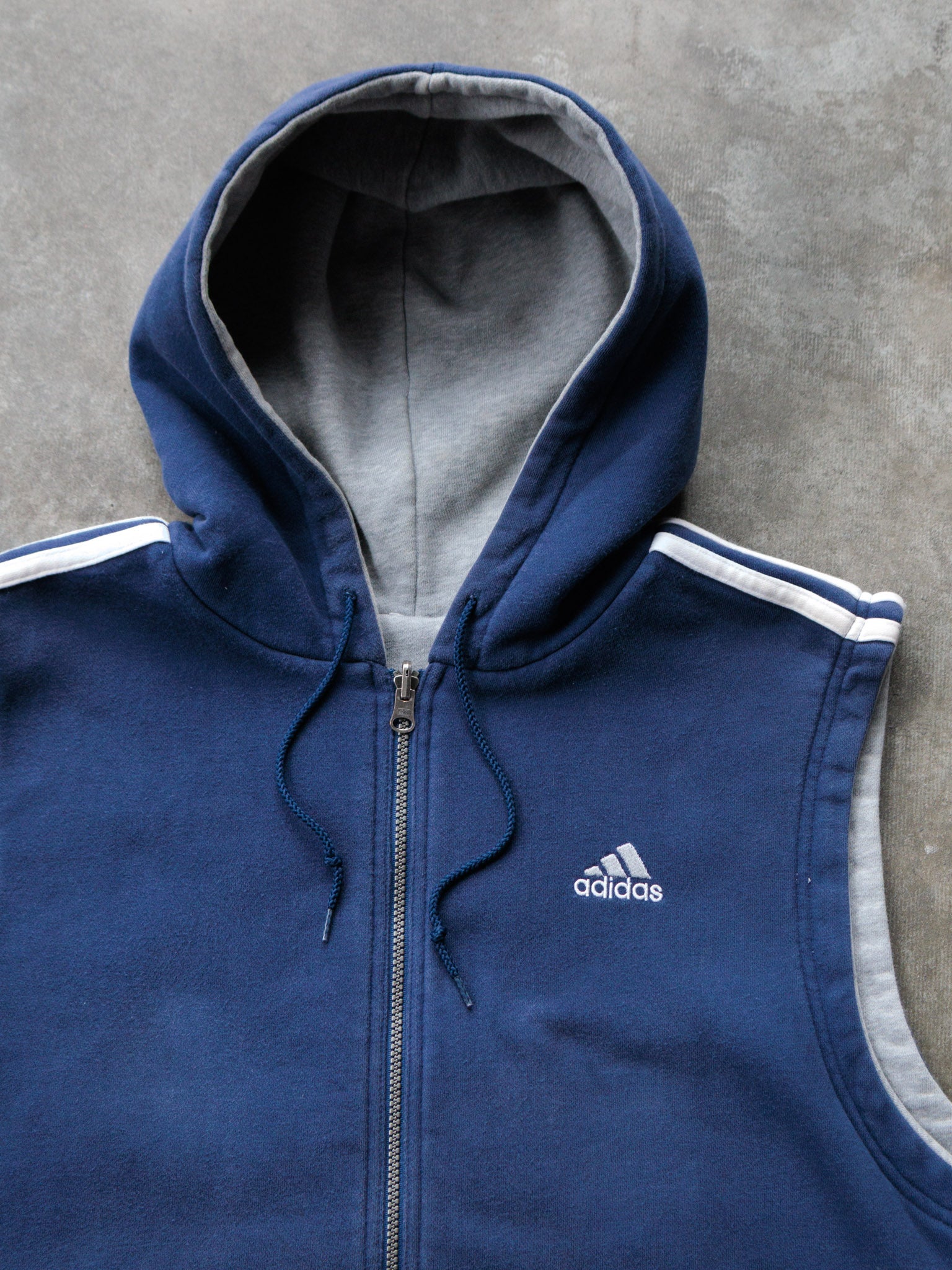 Vintage 00s Grey & Navy Adidas Reversible Hooded Vest (L)