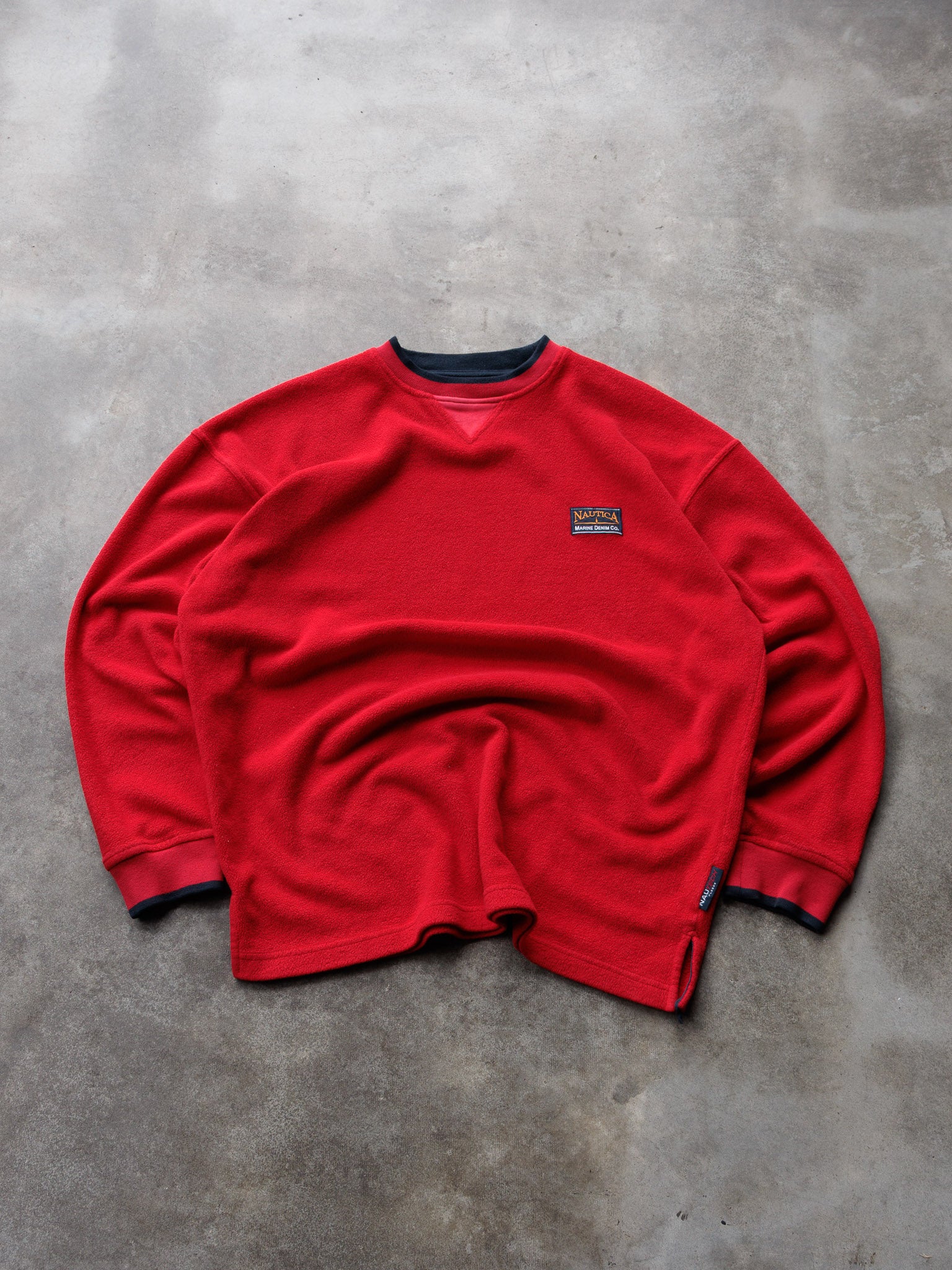 Vintage 90s Red Nautica Marine Denim Co. Fleece Sweatshirt (M)