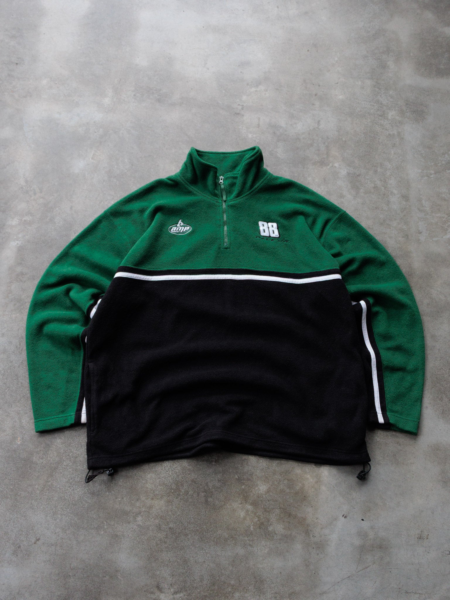 Vintage 00s Green NASCAR Dale Jr Colourblock Fleece Quarter Zip (XL)