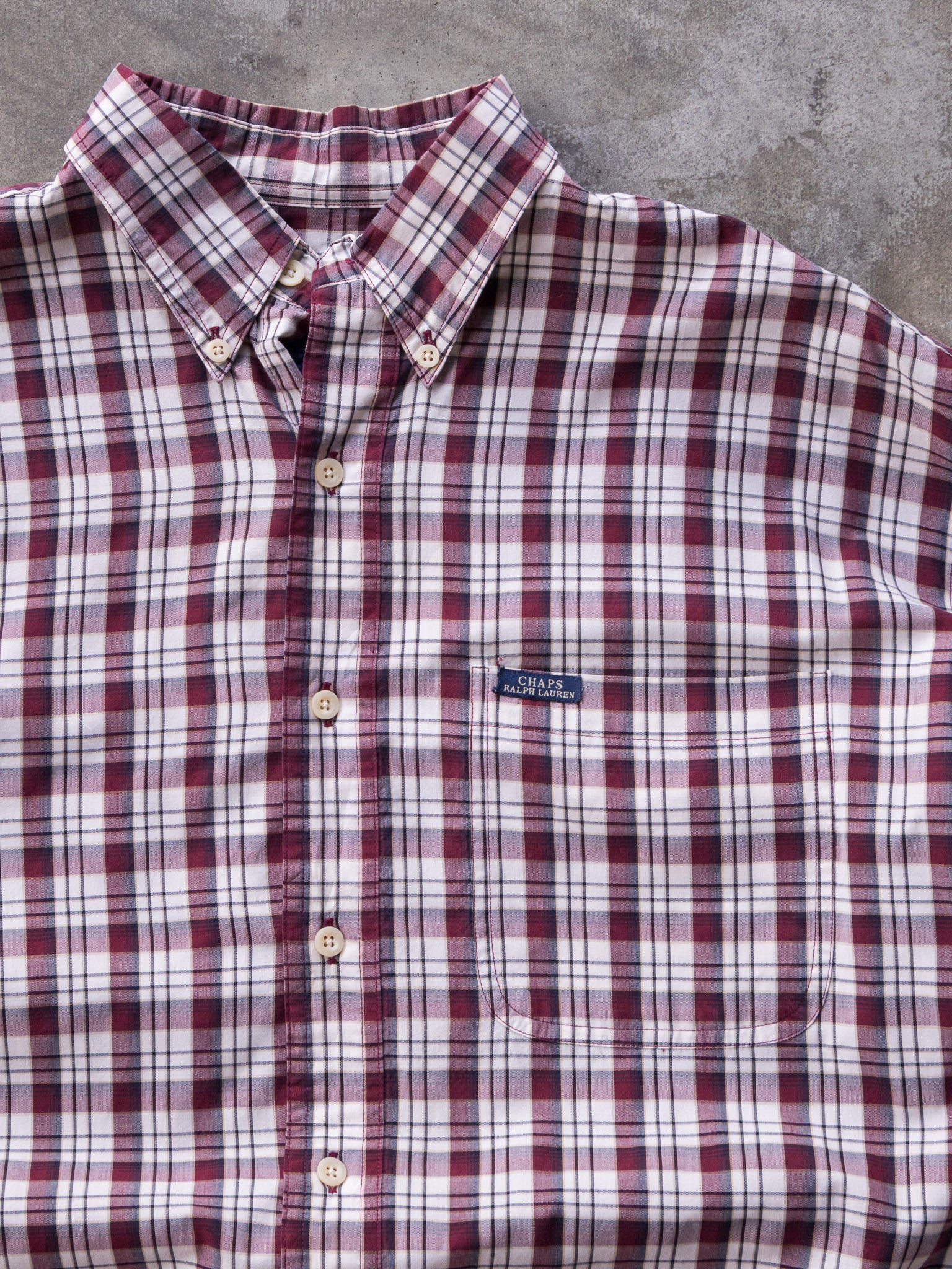Vintage 00s Maroon & Cream Chaps Ralph Lauren Plaid Shirt (L)