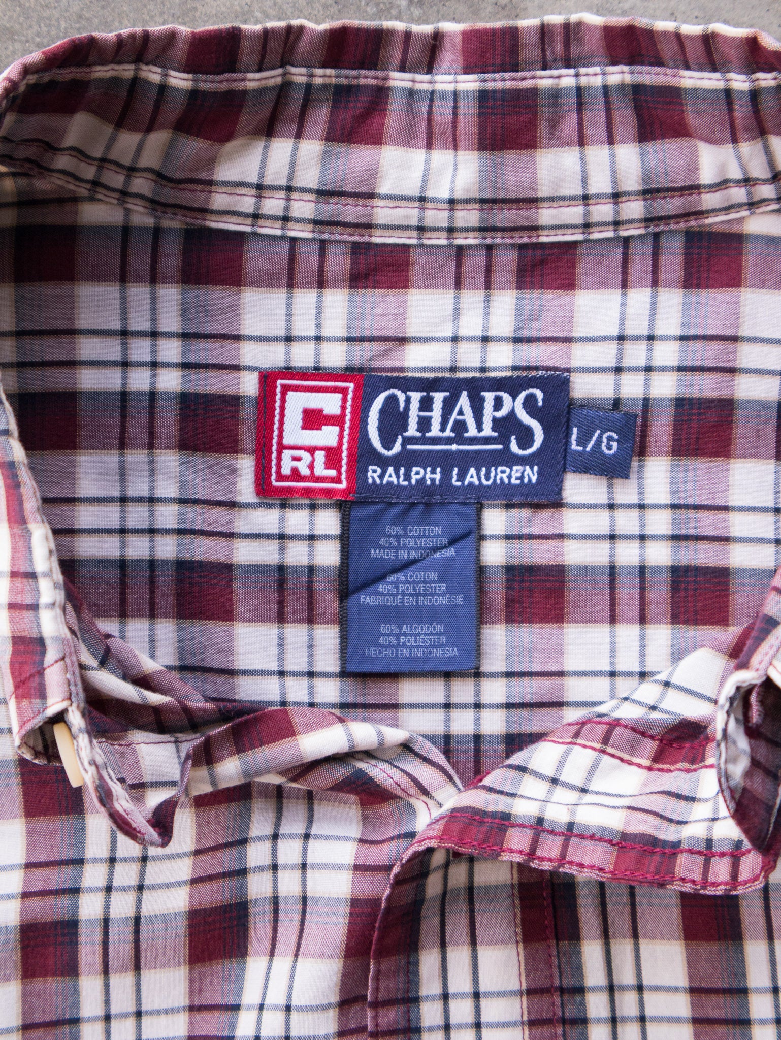 Vintage 00s Maroon & Cream Chaps Ralph Lauren Plaid Shirt (L)