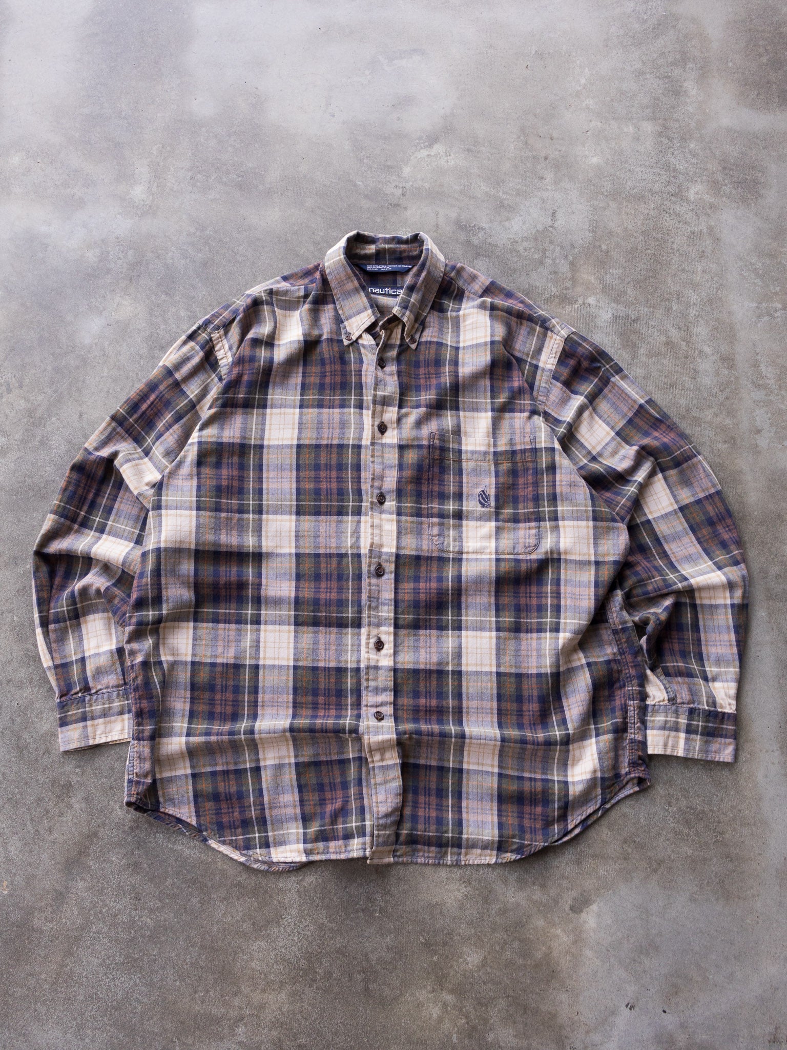 Vintage 00s Navy & Tan Nautica Plaid Flannel Shirt (L)