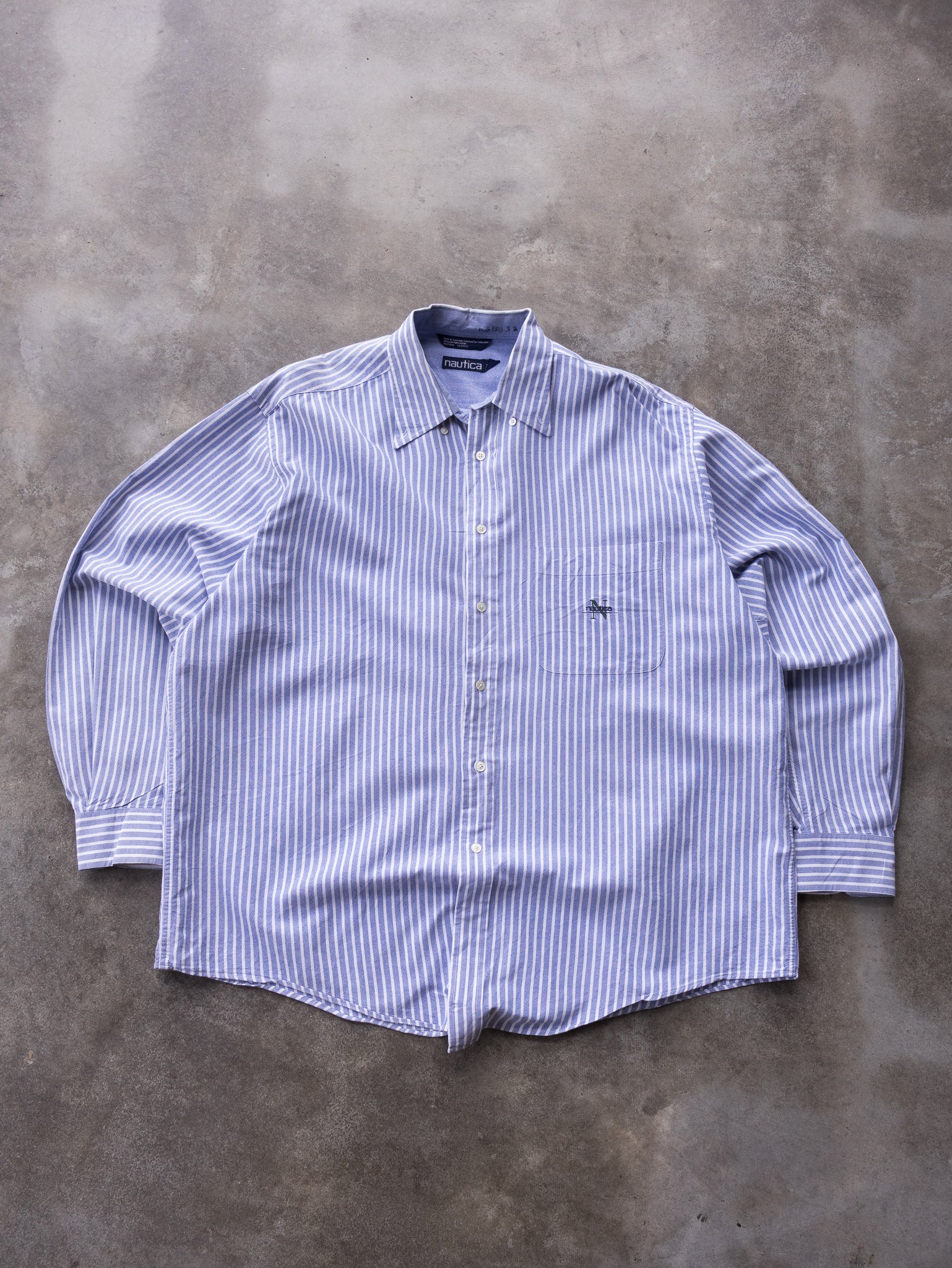 Vintage 00s Blue & White Nautica Striped Shirt (XL)