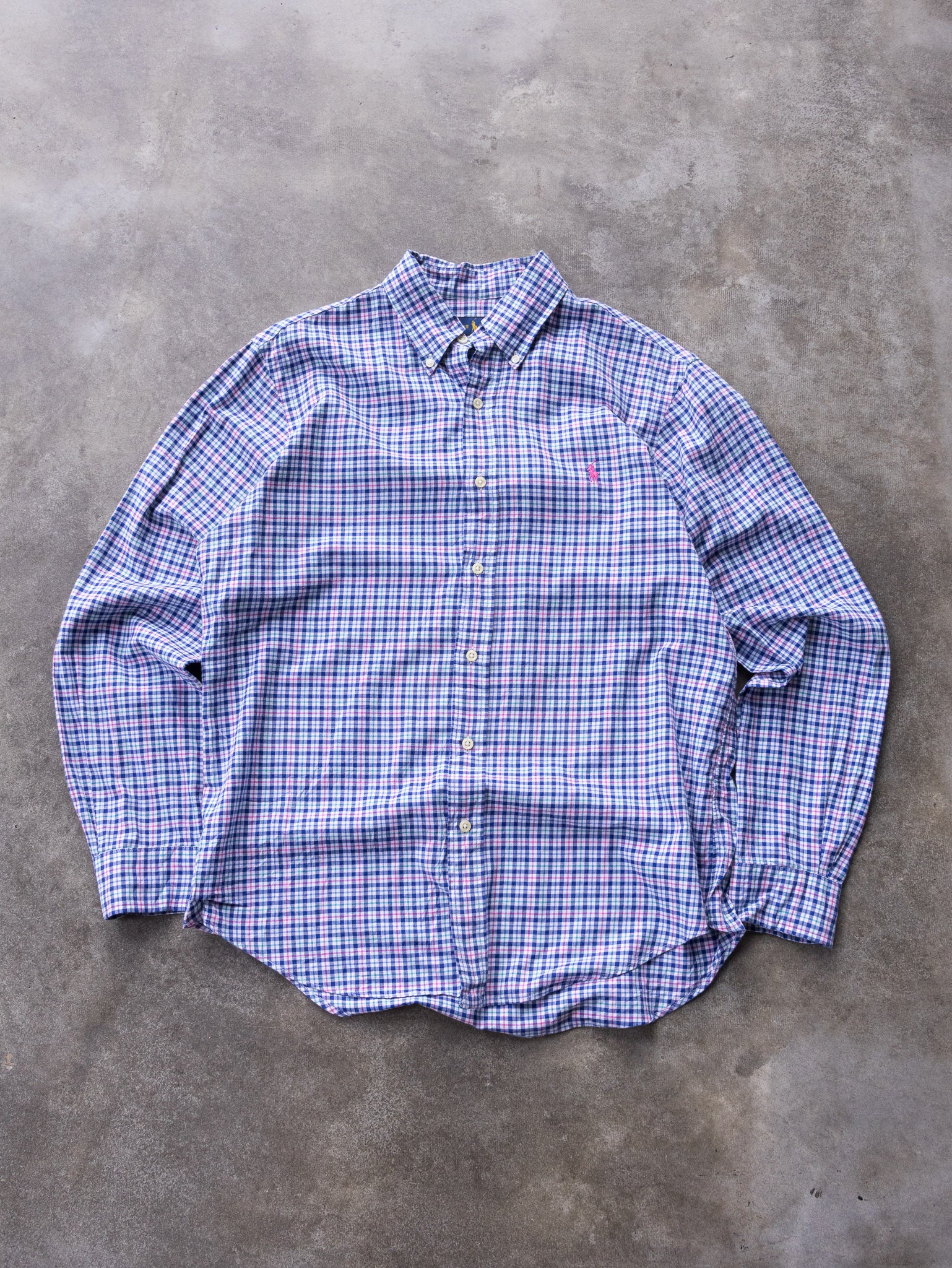 Vintage 00s Blue & Pink Ralph Lauren Plaid Shirt (M)