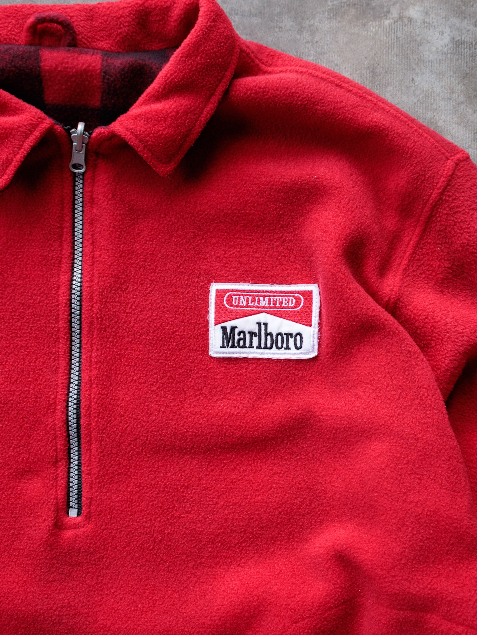 Vintage Red Marlboro Quarter Zip Reversible Fleece Sweatshirt (XL)