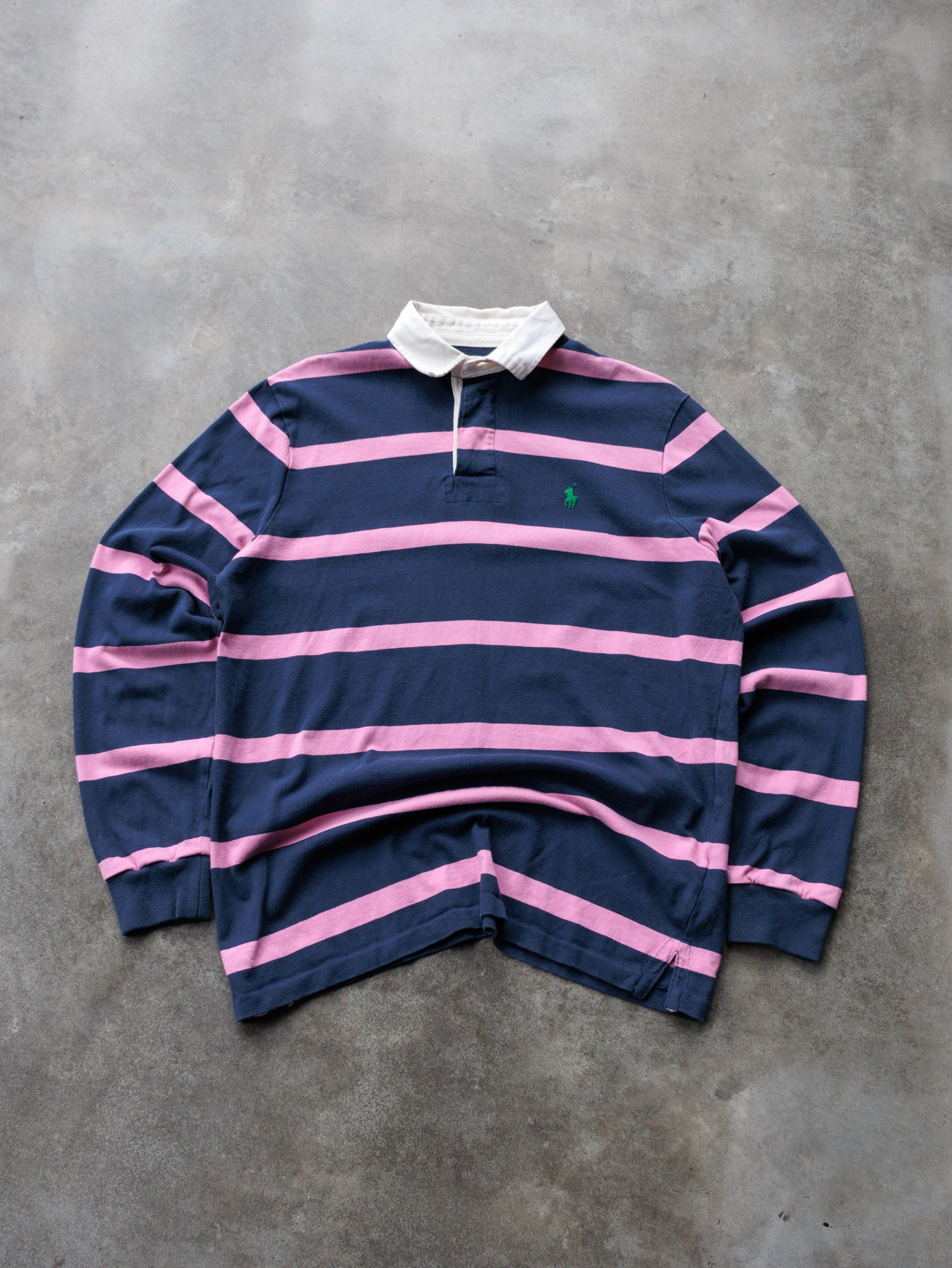 Vintage Navy Striped Polo Ralph Lauren Rugby Shirt (M)