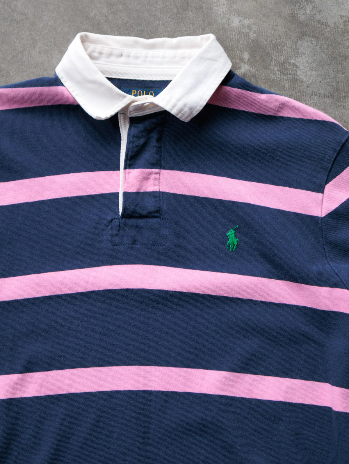 Vintage Navy Striped Polo Ralph Lauren Rugby Shirt (M)