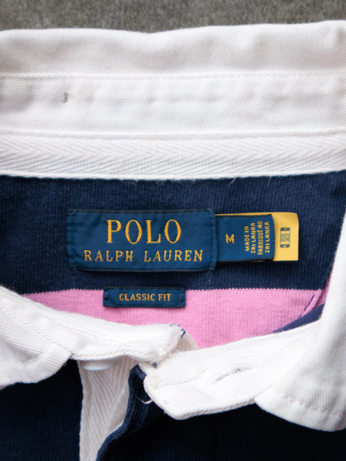 Vintage Navy Striped Polo Ralph Lauren Rugby Shirt (M)