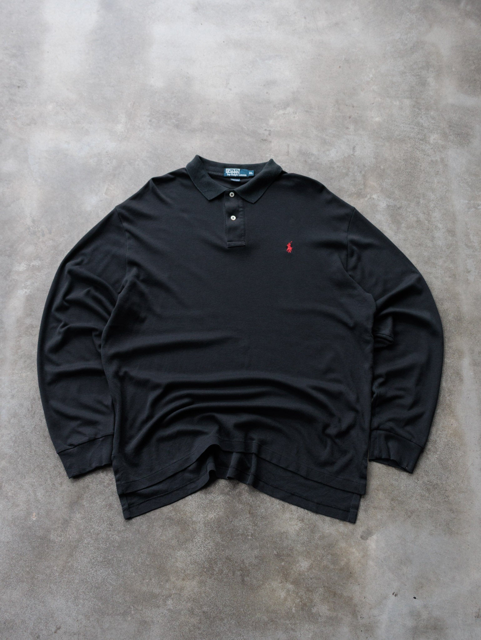 Vintage 00s Black Polo Ralph Lauren Long Sleeve Polo Shirt (XL)