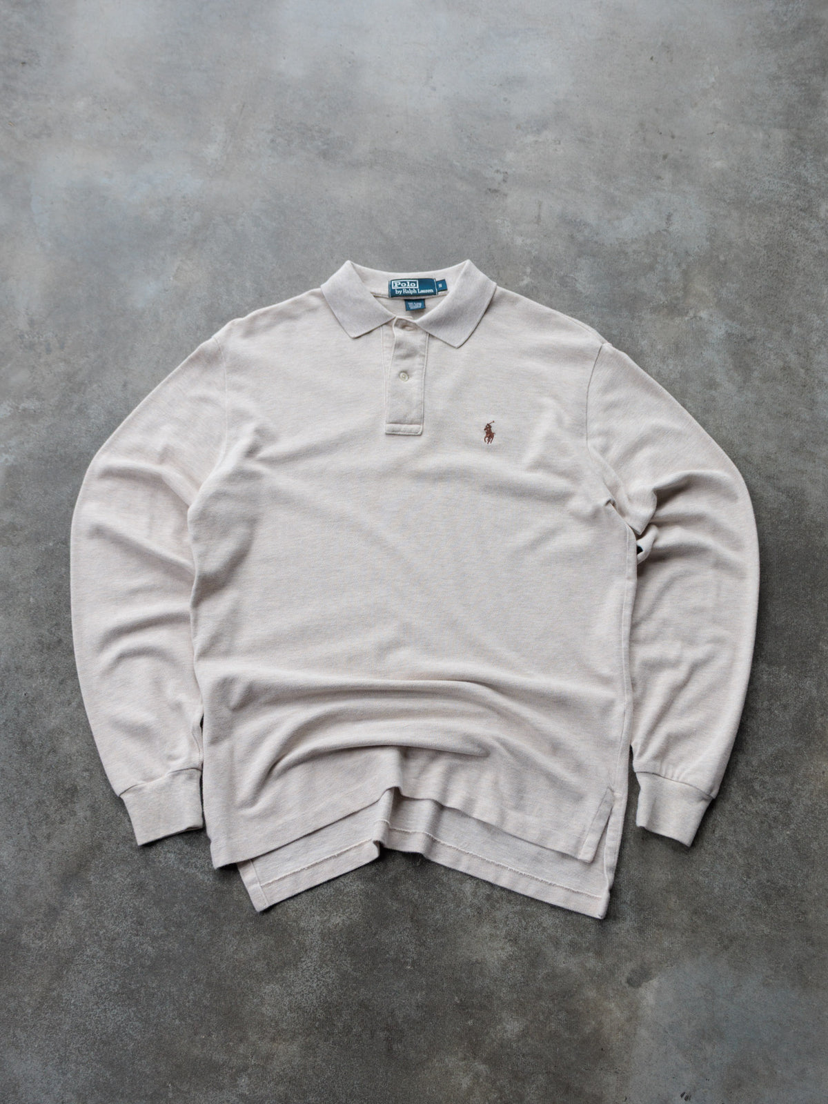 Vintage 00s Beige Polo Ralph Lauren Long Sleeve Polo Shirt (S)