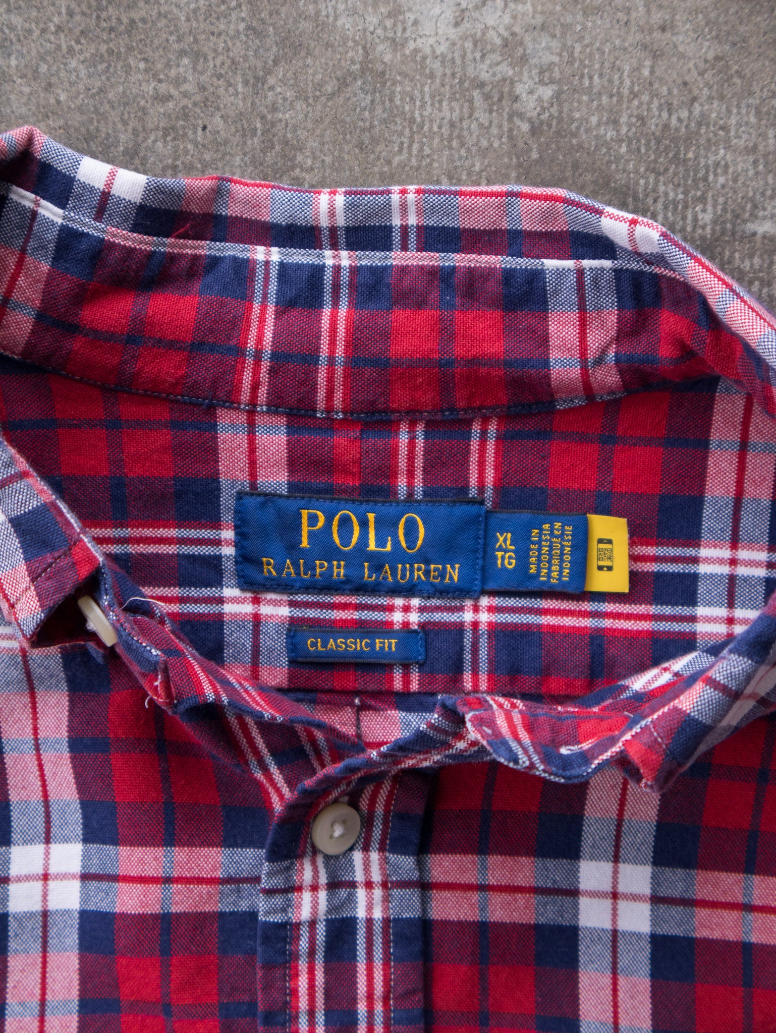 Vintage Red & Navy Polo Ralph Lauren Plaid Shirt (XL)