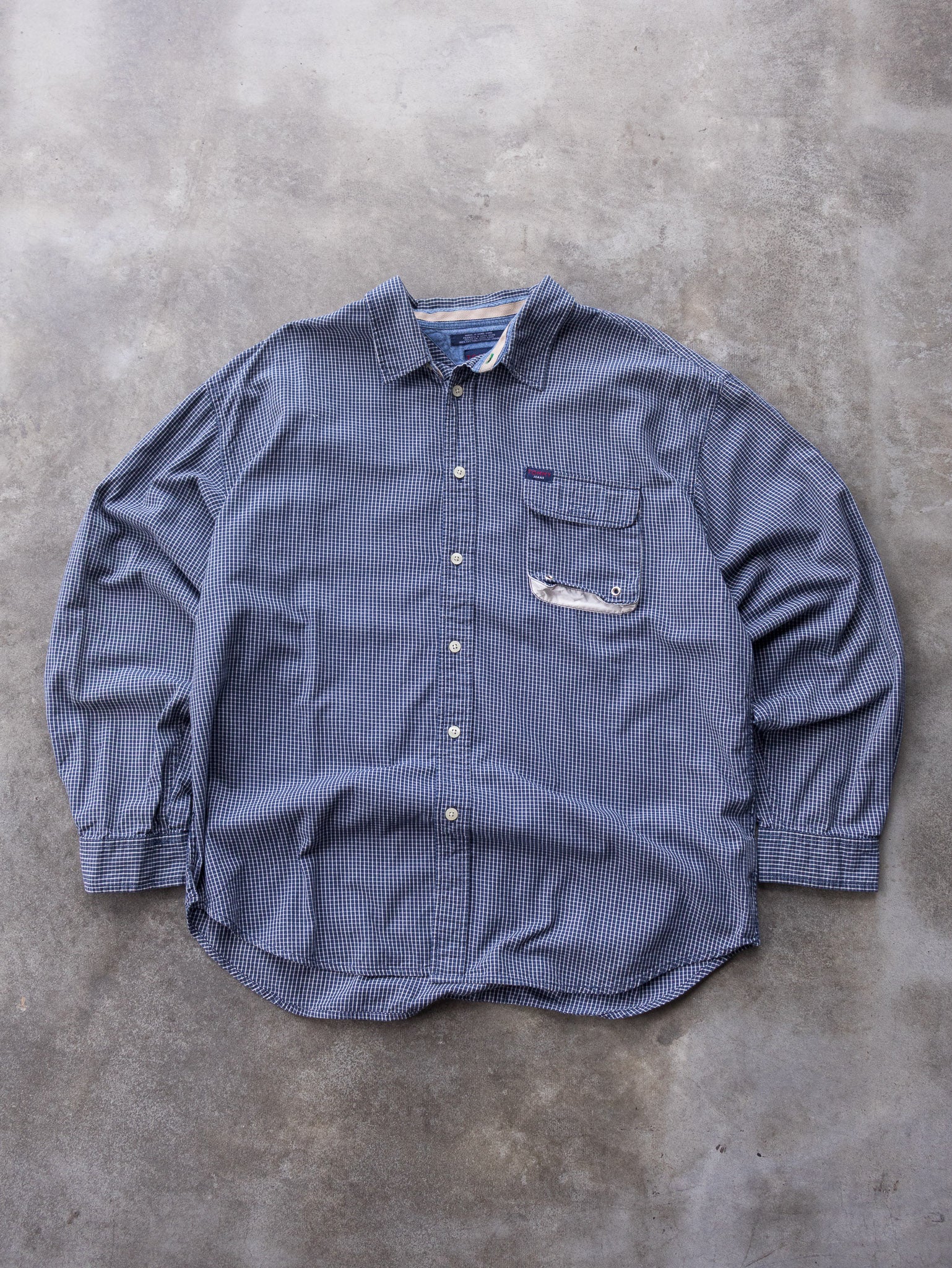 Vintage 90s Navy & White Tommy Jeans Micro Check Shirt (2XL)