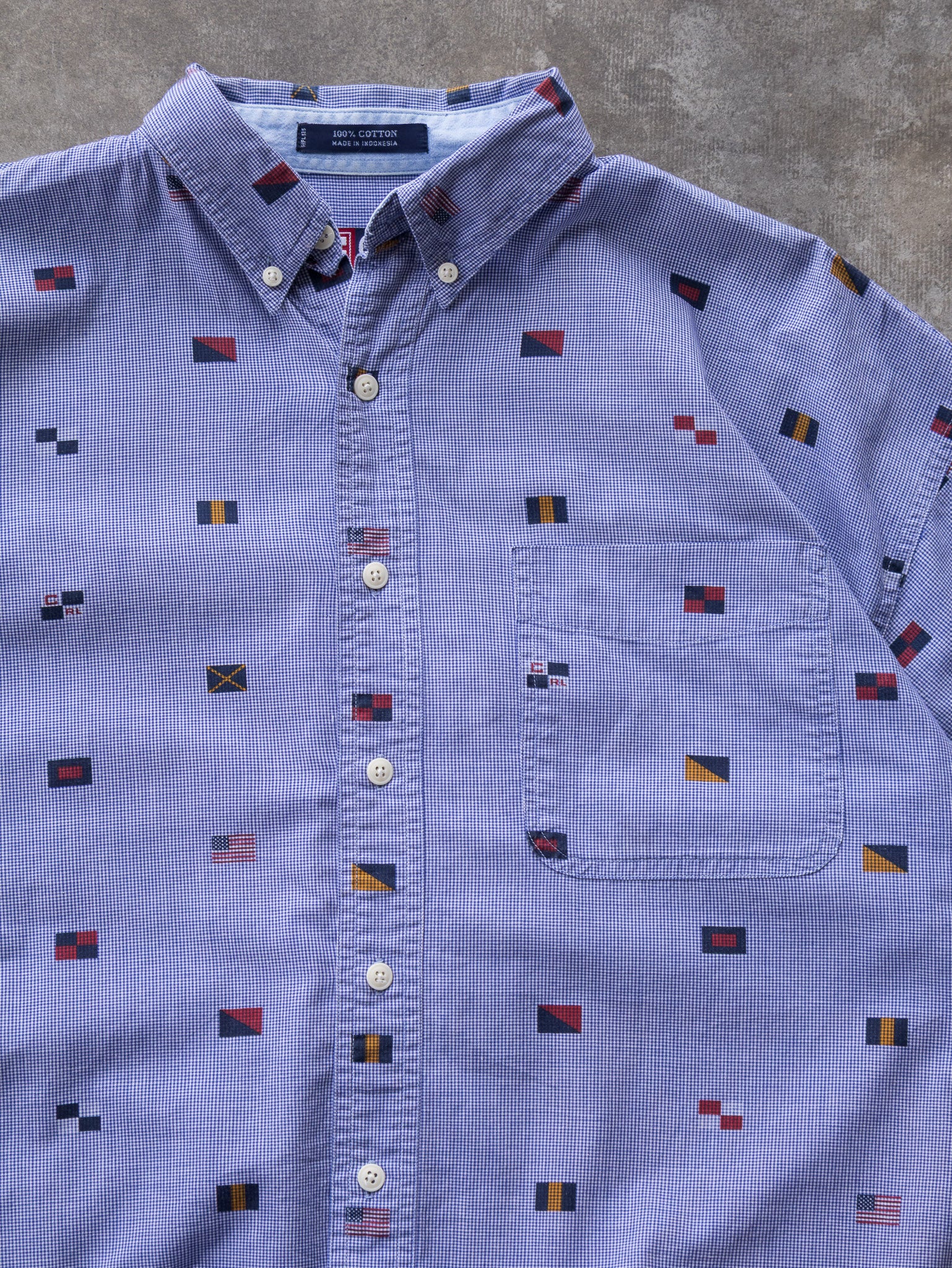 Vintage 00s Chaps Ralph Lauren Nautical Flag Short Sleeve Shirt (L)