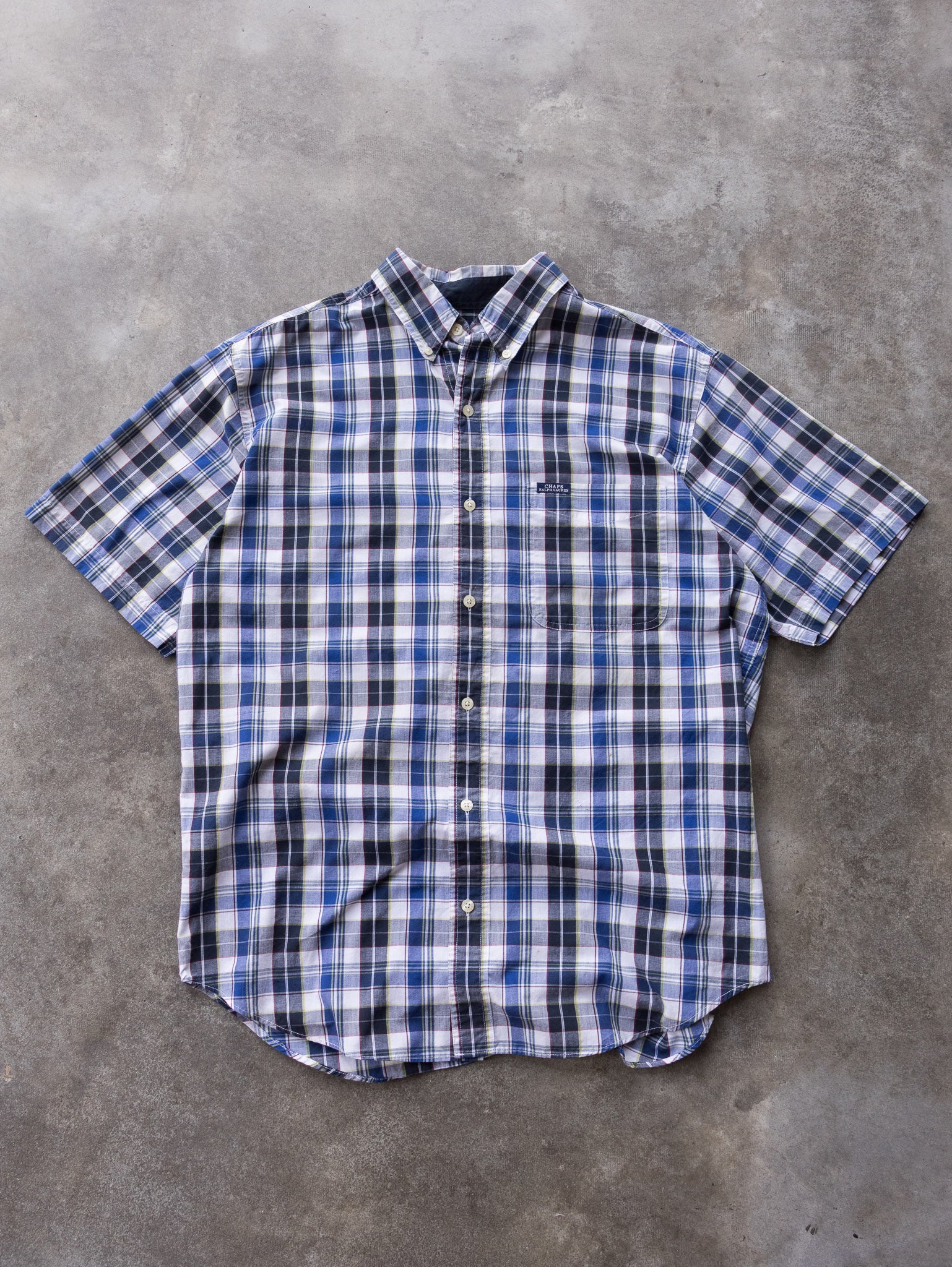 Vintage 00s Blue & White Chaps Ralph Lauren Plaid Short Sleeve Shirt (M)