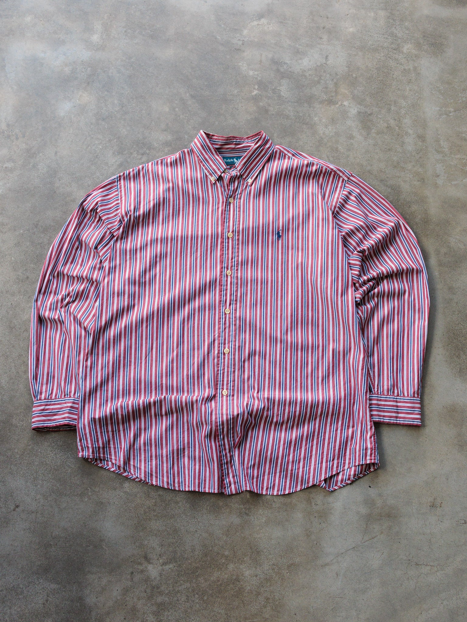Vintage 90s Red & Blue Ralph Lauren Striped Shirt (L)
