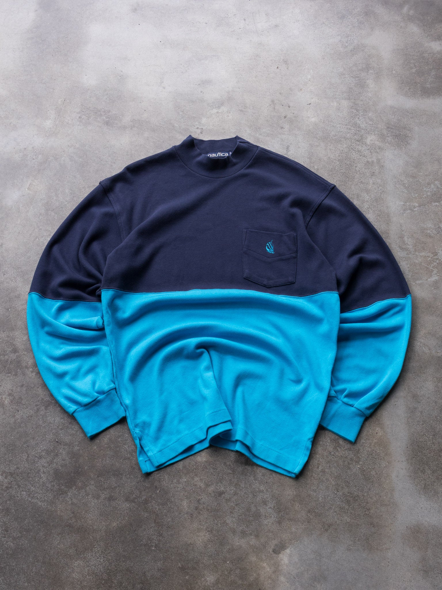 Vintage 90s Navy & Blue Nautica Mock Neck Long Sleeve (S)