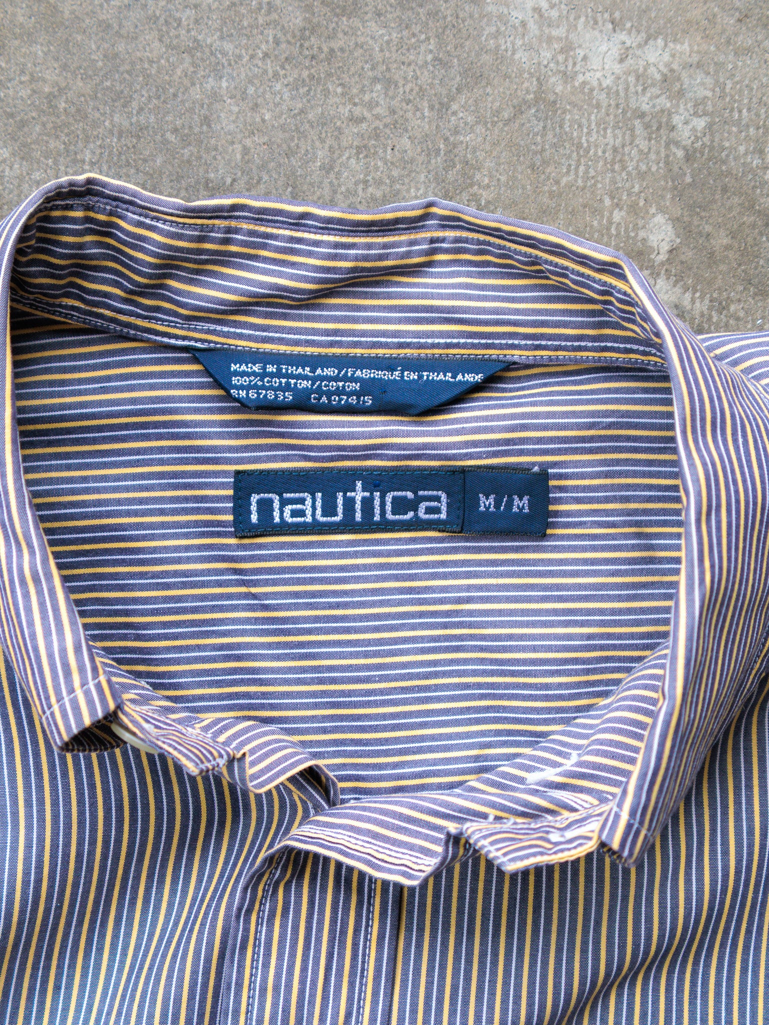 Vintage 90s Navy & Yellow Nautica Striped Shirt (M)