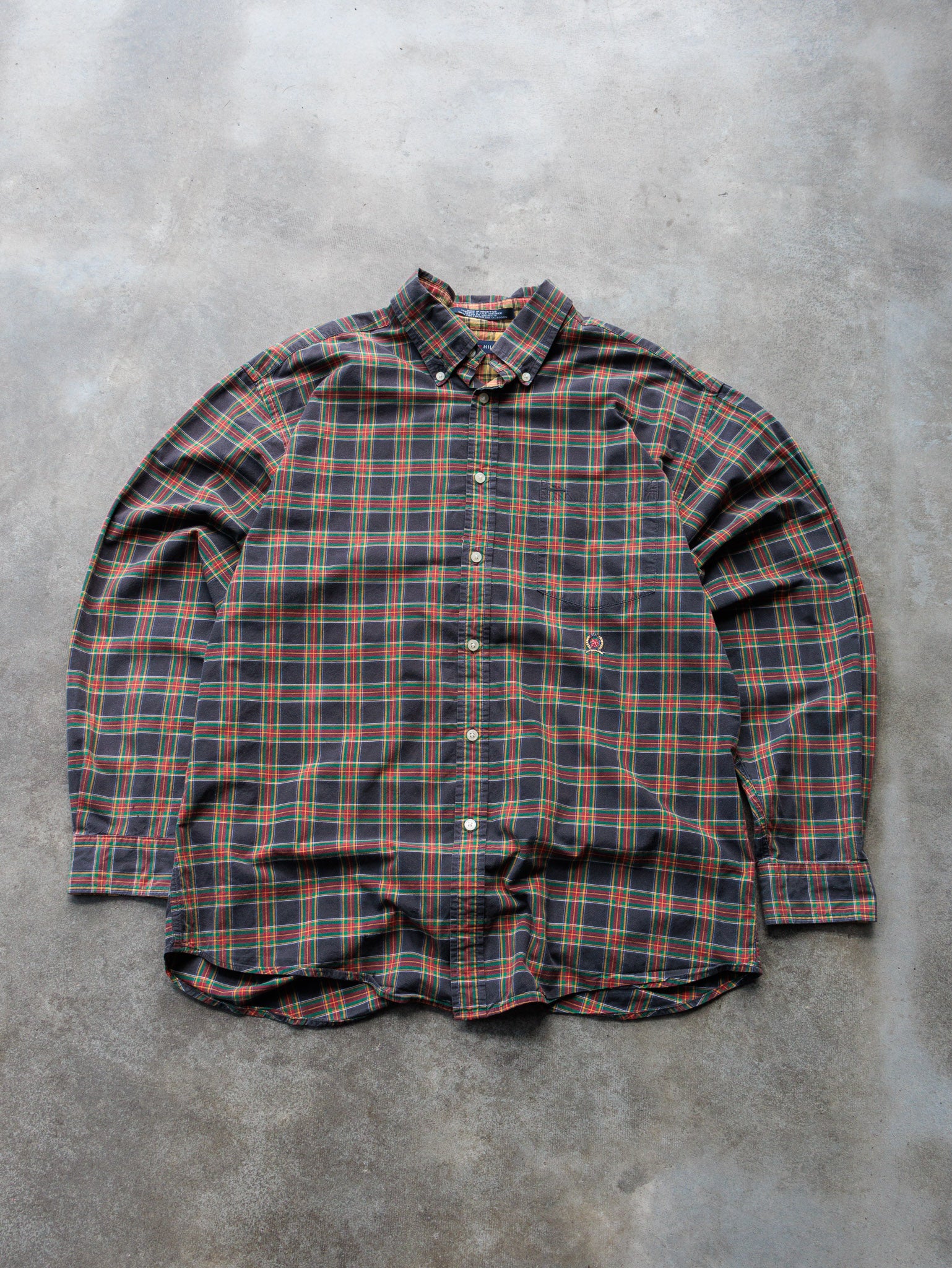 Vintage 90s Navy Multi Colour Tommy Hilfiger Plaid Shirt (L)