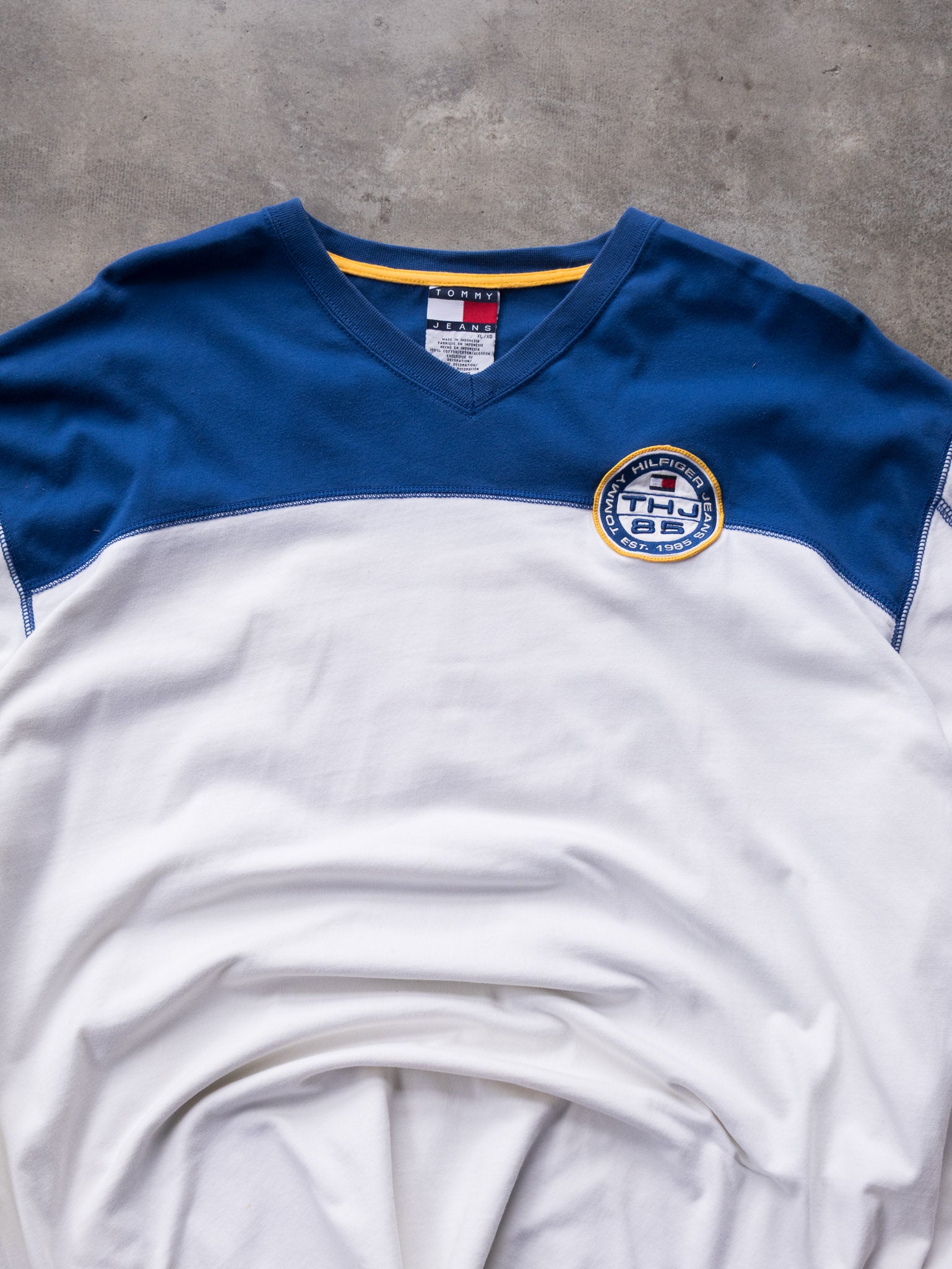 Vintage White & Blue Tommy Jeans 85 Spell Out Long Sleeve (XL)