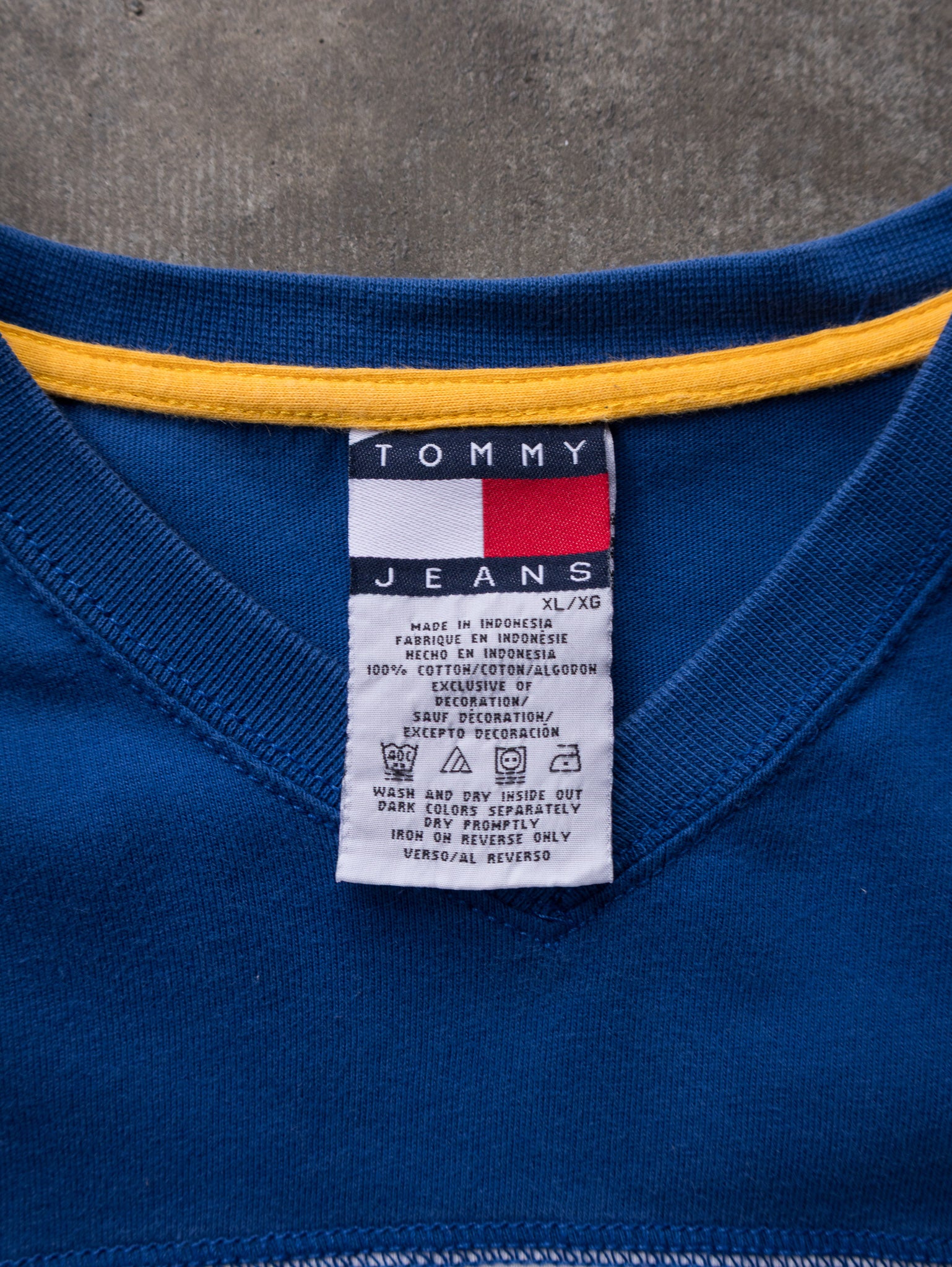Vintage White & Blue Tommy Jeans 85 Spell Out Long Sleeve (XL)