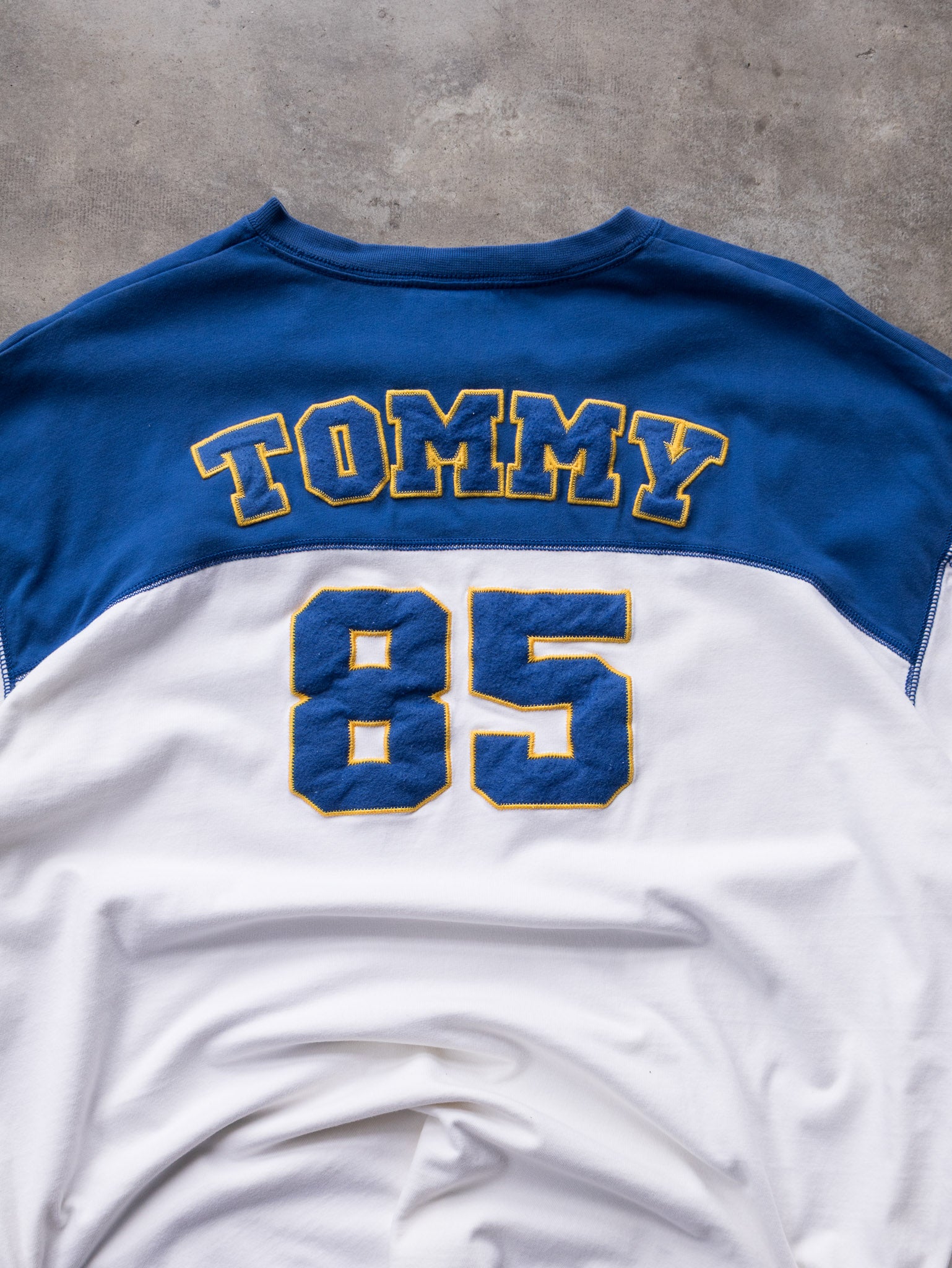 Vintage White & Blue Tommy Jeans 85 Spell Out Long Sleeve (XL)