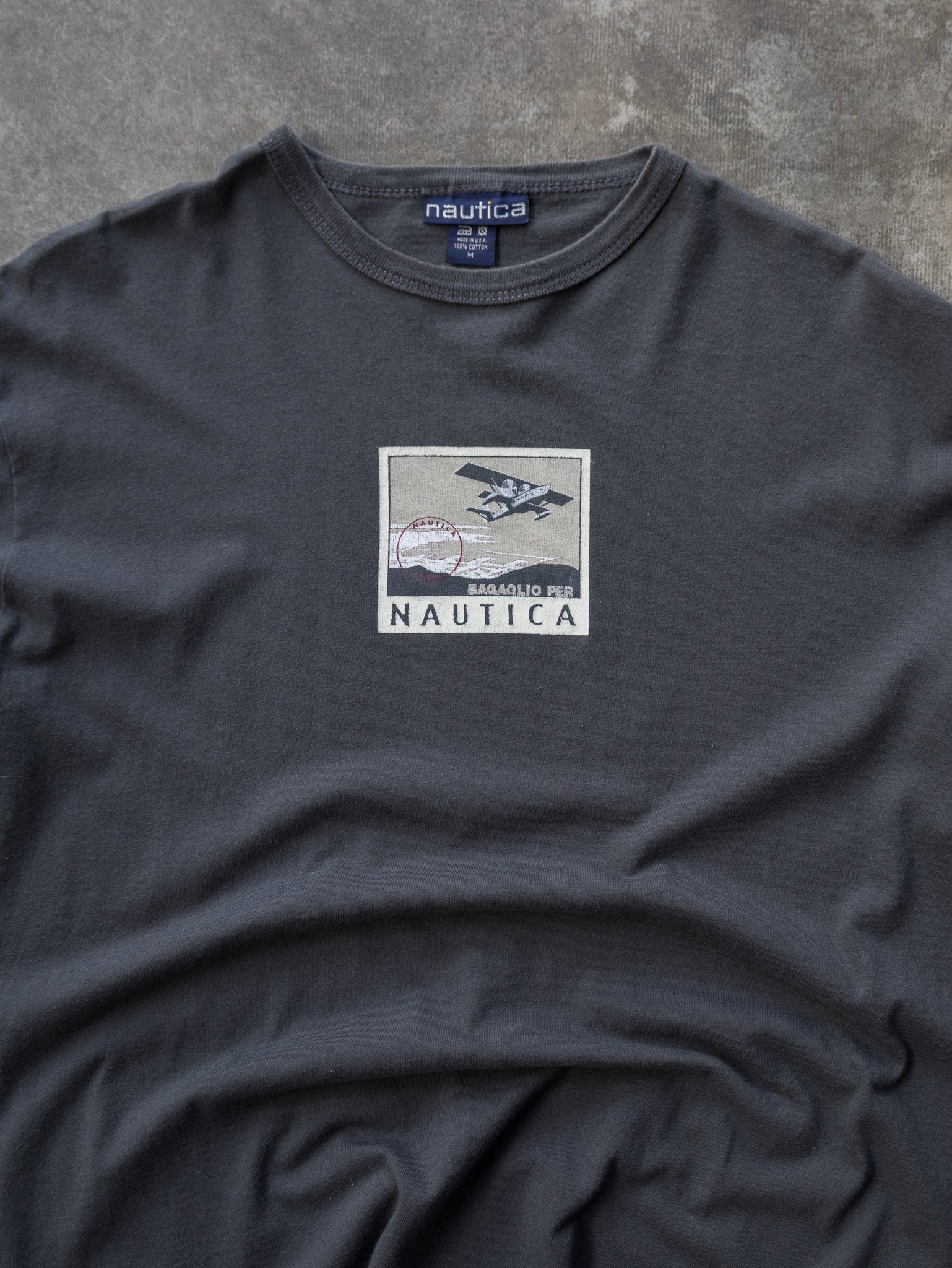 Vintage Grey Nautica Plane Graphic Tee (M)