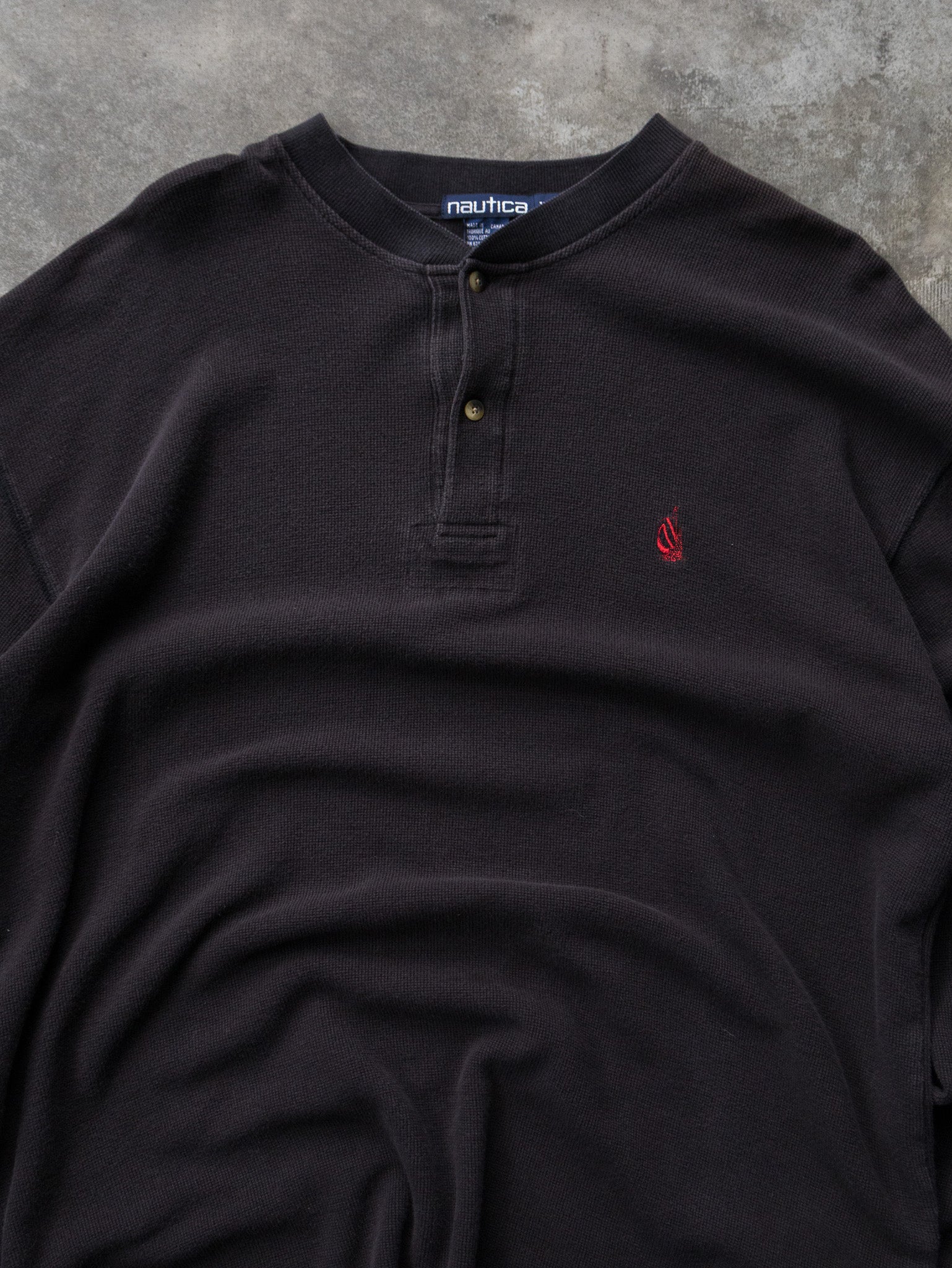 Vintage Black Nautica Henley Long Sleeve (XL)