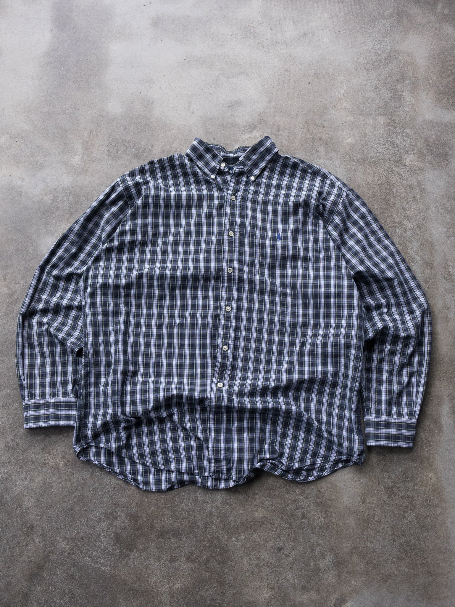 Vintage 90s Navy & Green Ralph Lauren Plaid Shirt (L)