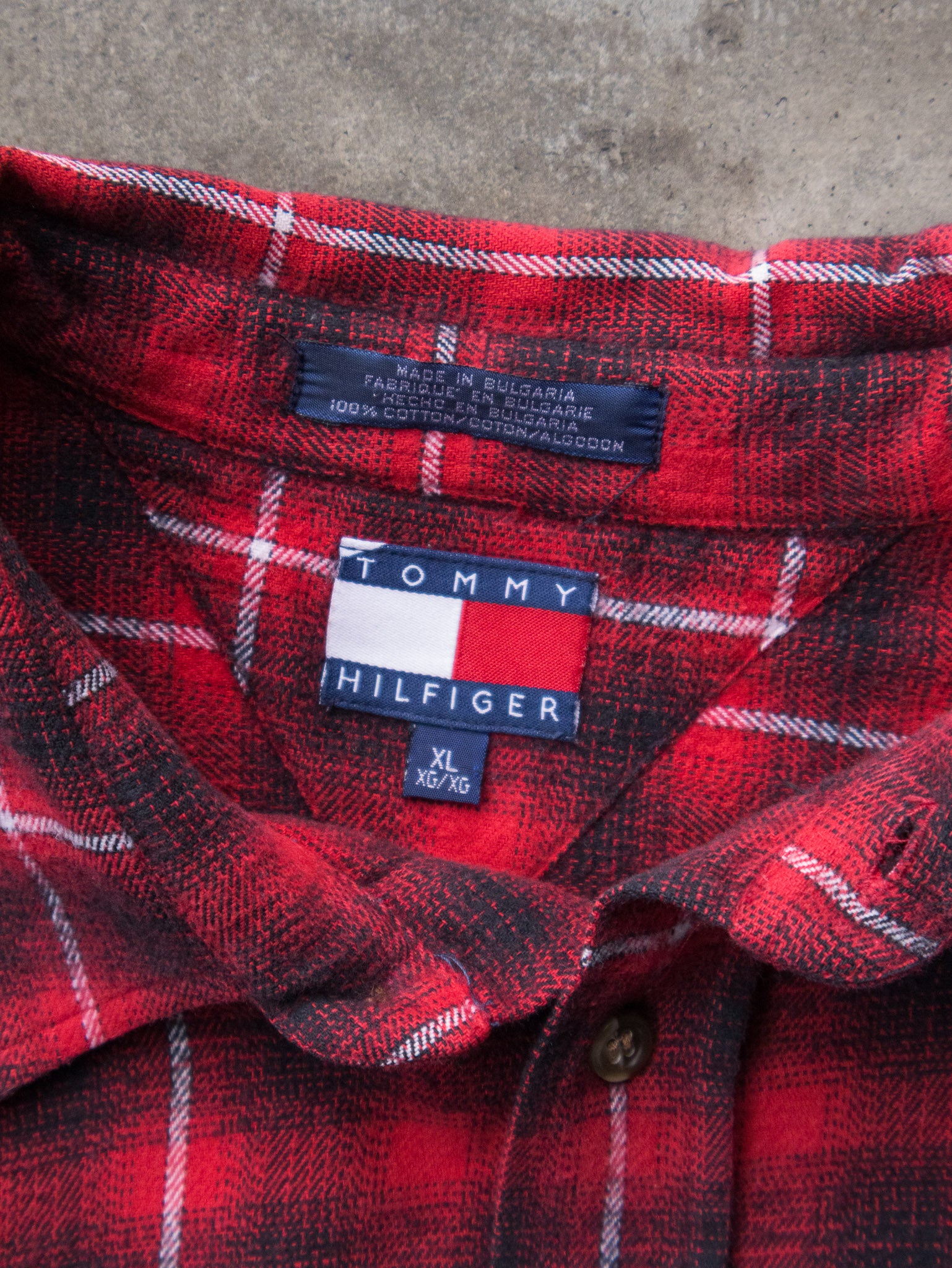 Vintage Red & Black Tommy Hilfiger Plaid Shirt (XL)