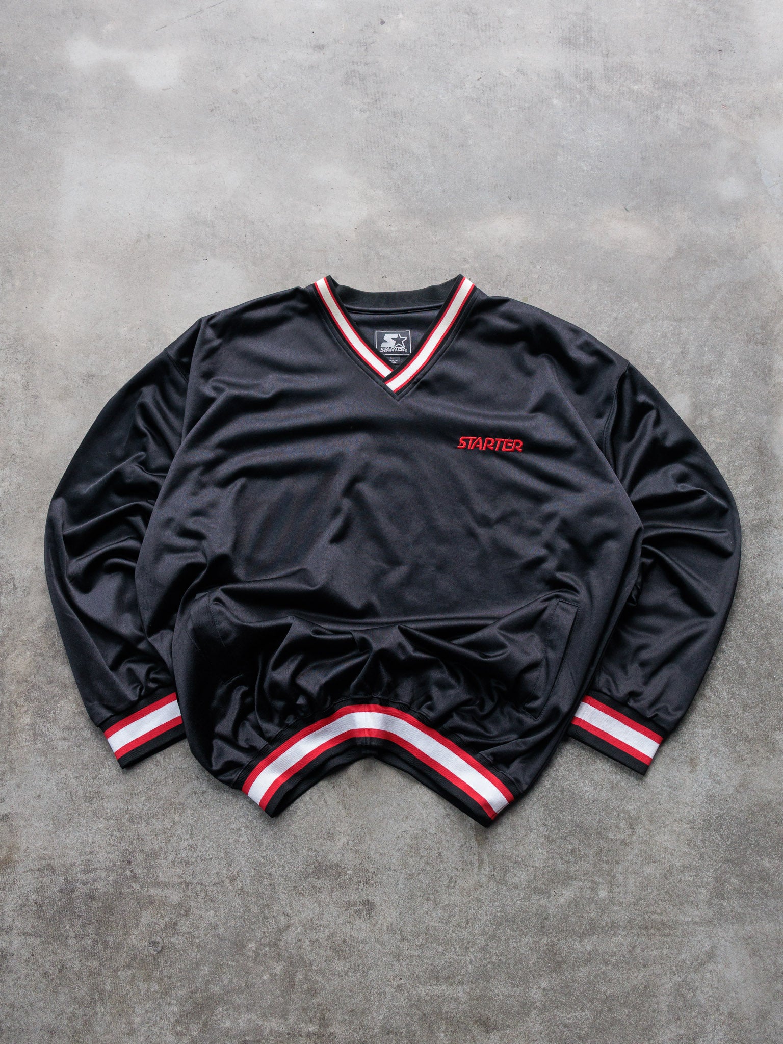 Vintage 90s Black Starter V-Neck Windbreaker (L)