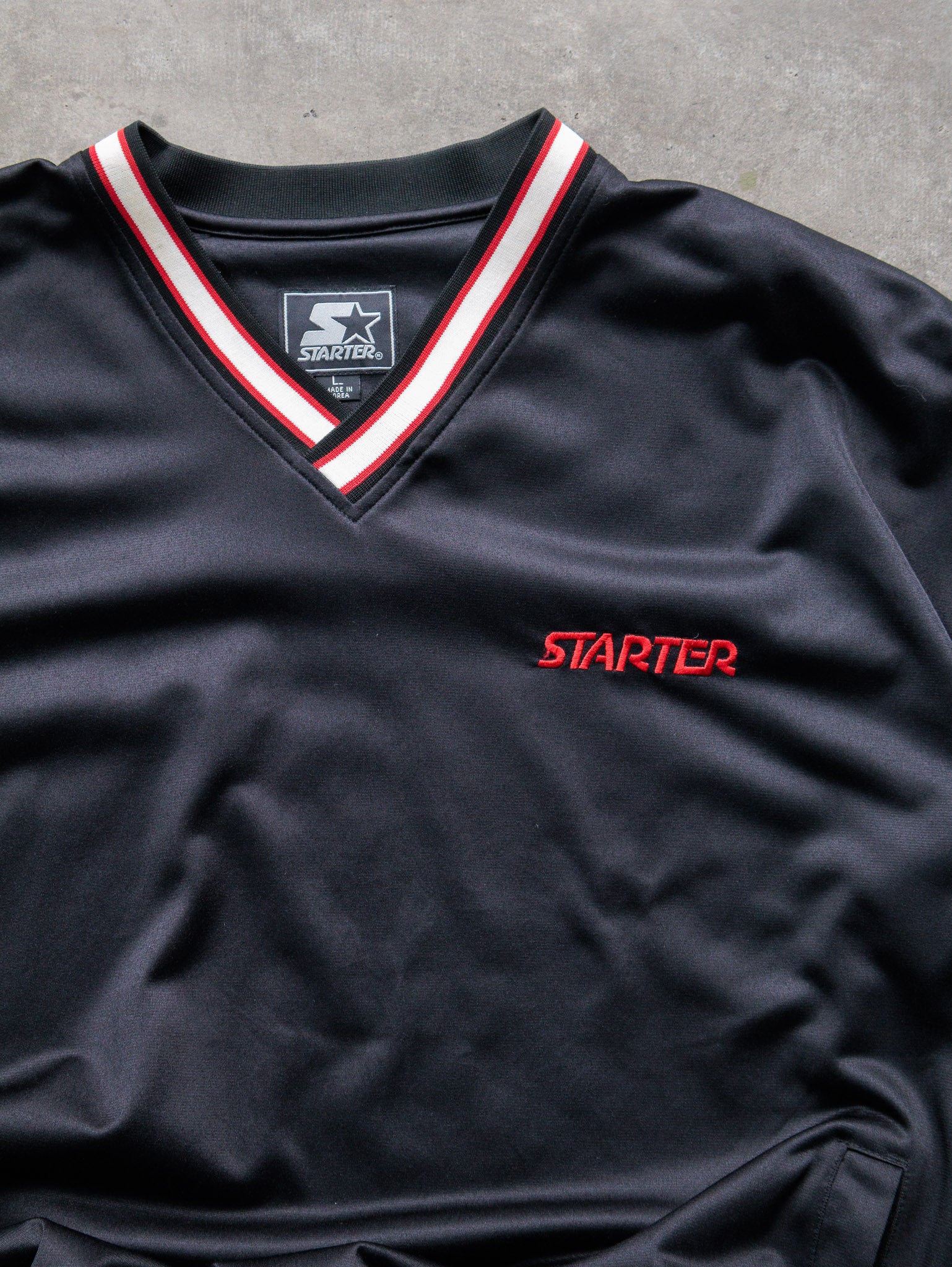 Vintage 90s Black Starter V-Neck Windbreaker (L)