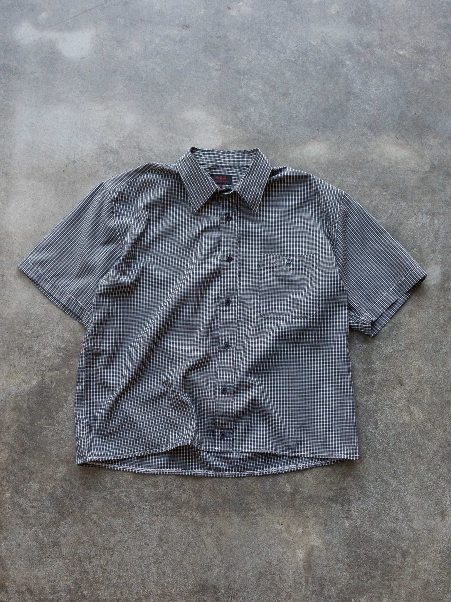 Vintage Black Grey Check Cropped Shirt (M)