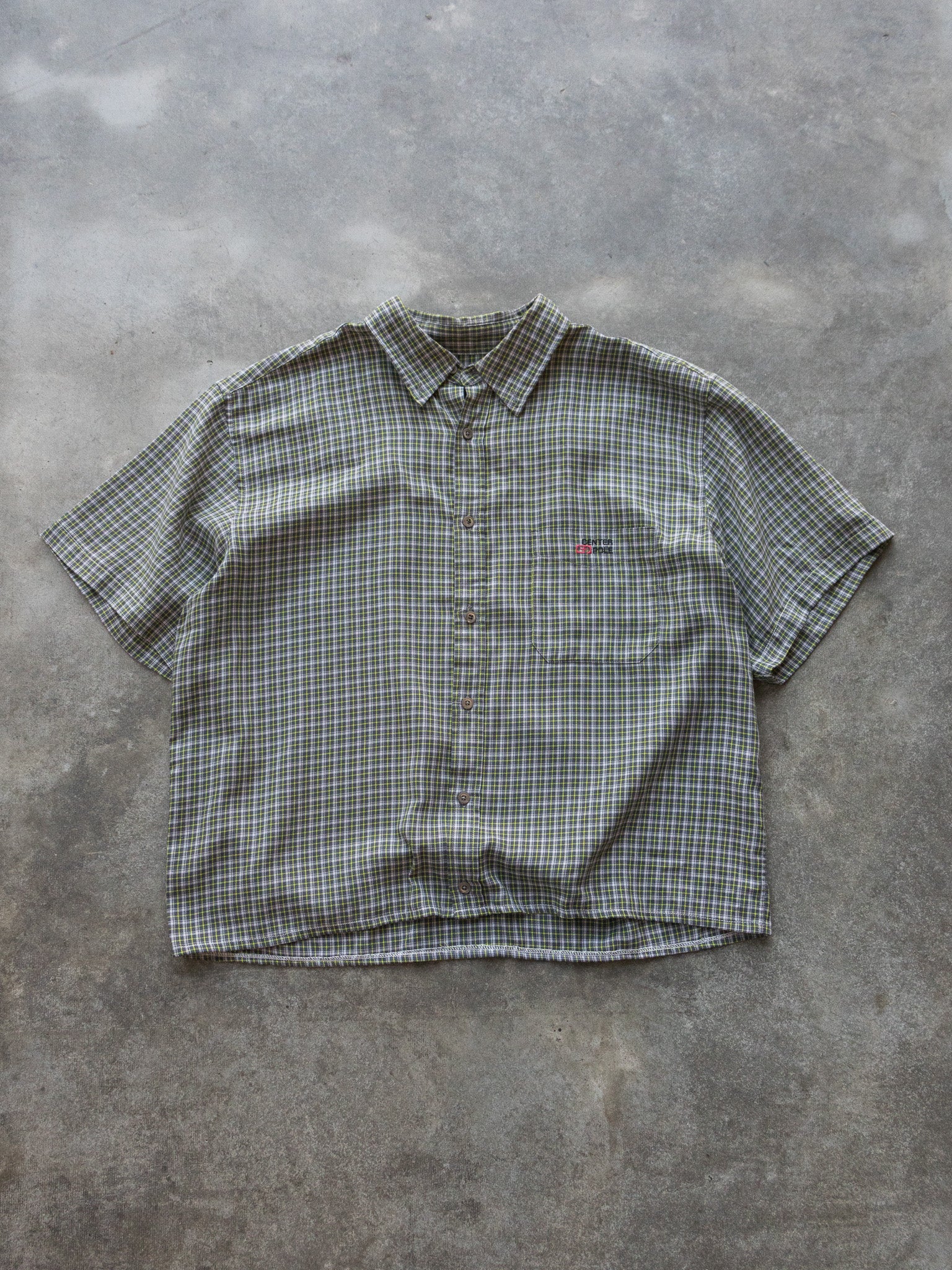 Vintage Grey Green Check Cropped Shirt (L)